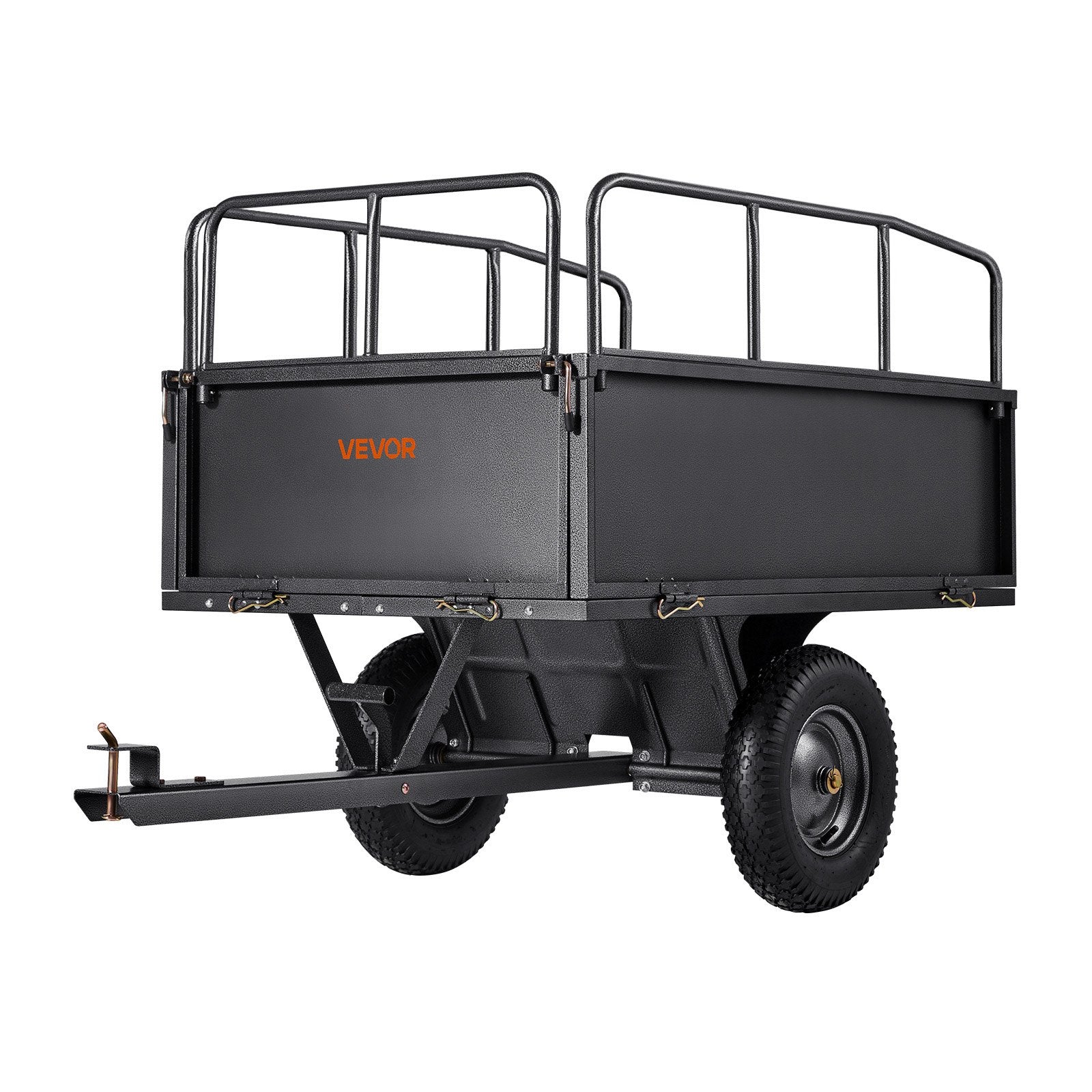 VEVOR Garden Utility Trailer, 17 Cu. Ft & 272 kg Capacity, ATV UTV Hauling Trailer, Tow Behind Steel Dump Cart with 16" Tires, Hand Pull or Foot Pedal, Heavy Duty Yard Trailers for Lawn Mower Tractor