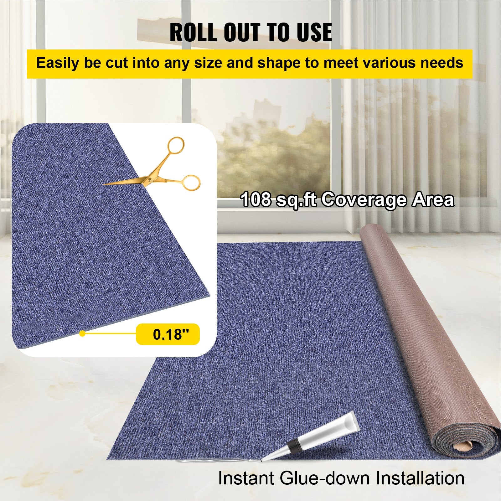VEVOR Indoor Outdoor Rug Carpet Blue 6x18ft Area Rugs Runner for Patio Deck, 1.8*5.5m
