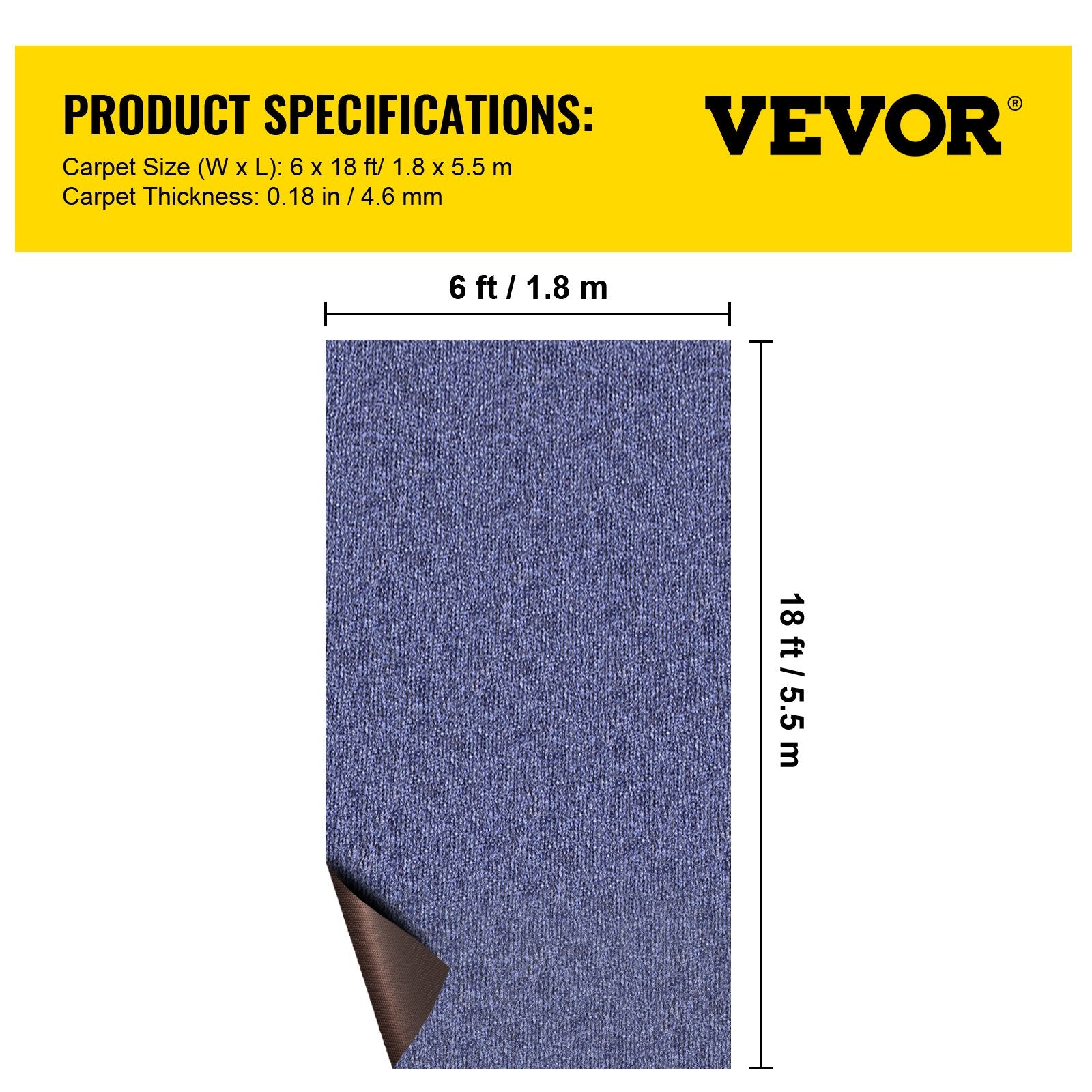 VEVOR Indoor Outdoor Rug Carpet Blue 6x18ft Area Rugs Runner for Patio Deck, 1.8*5.5m