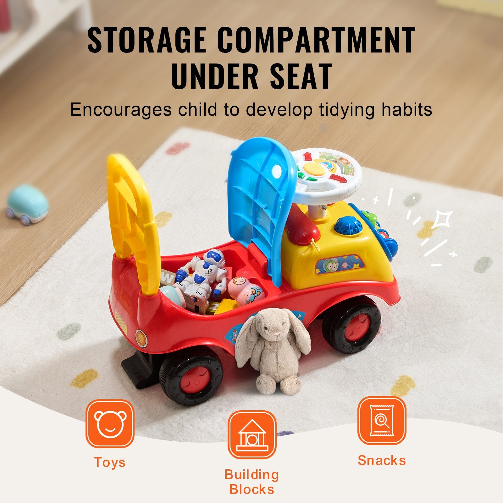 Ride On Push Car for Toddlers, Ages 1-3, Ride Racer, Sit to Stand Toddler Ride On Toy, Classic Kids Ride On Car with Music Steering Wheel, Horn & Under Seat Storage, Ride On Toy for Boys Girls