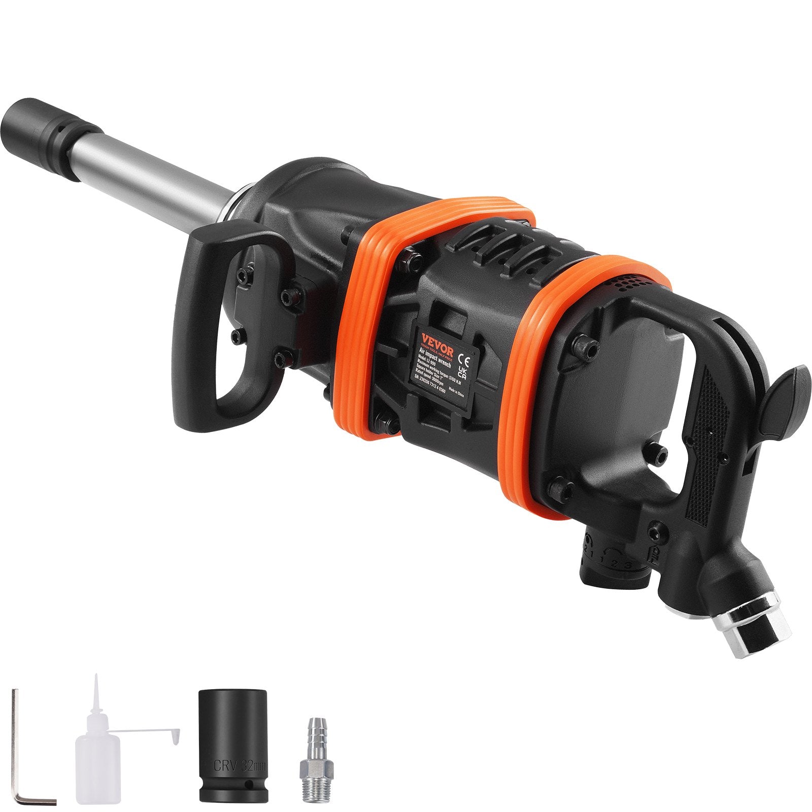 VEVOR 1 Inch Air Impact Wrench, Up to 5175 ft-lbs Beast Reverse Torque Output Pneumatic Impact Gun w/ 8 Inch Extended Anvil for Repairs_nd_aintenance of Heavy Duty Machinery / Semi-Truck / Bus