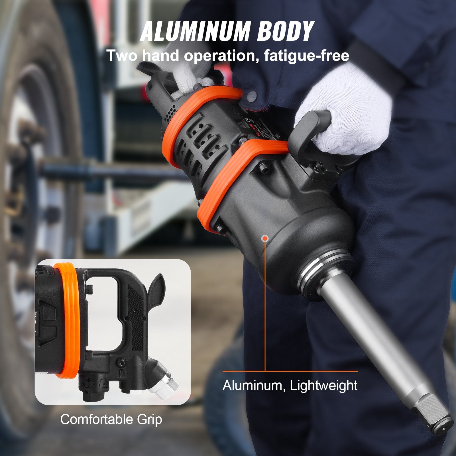 VEVOR 1 Inch Air Impact Wrench, Up to 5175 ft-lbs Beast Reverse Torque Output Pneumatic Impact Gun w/ 8 Inch Extended Anvil for Repairs_nd_aintenance of Heavy Duty Machinery / Semi-Truck / Bus