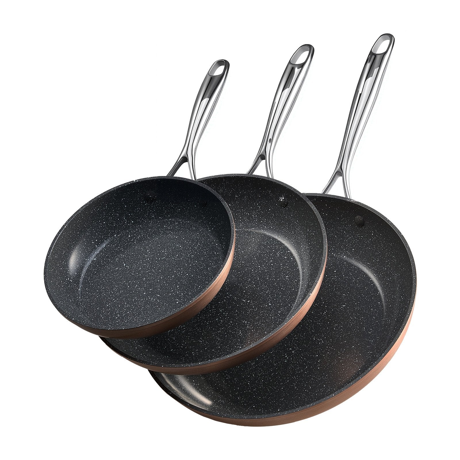 VEVOR Frying Pan Skillet, Aluminum Egg Fry Pans, 3 Piece (200, 270, 300 mm), Nonsitck Ceramic Heavy-Duty Skillets with Heat-Resistant Handle, Chef's Cookware, for Oven, Gas, Electric, Induction, Grey