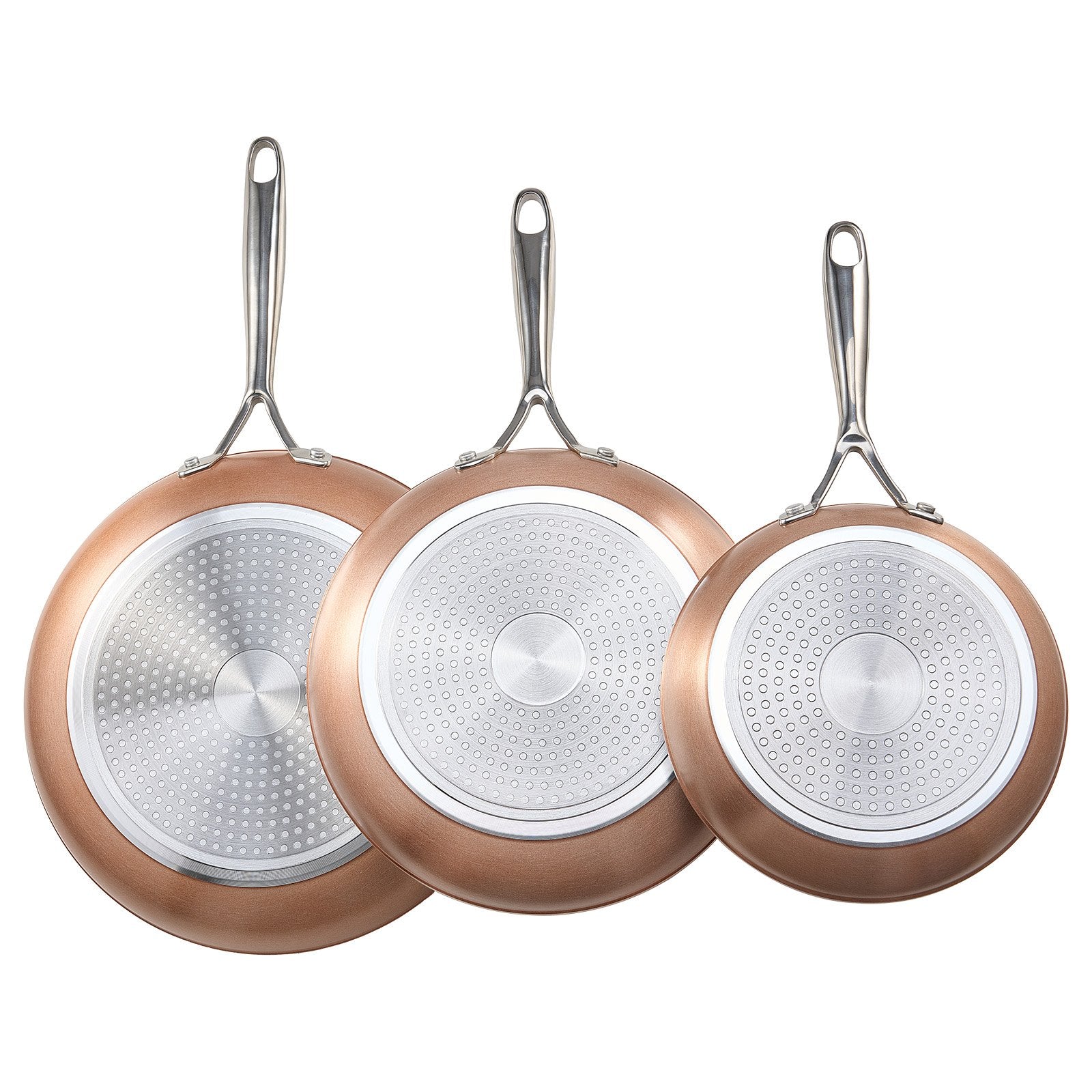 VEVOR Frying Pan Skillet, Aluminum Egg Fry Pans, 3 Piece (200, 270, 300 mm), Nonsitck Ceramic Heavy-Duty Skillets with Heat-Resistant Handle, Chef's Cookware, for Oven, Gas, Electric, Induction, Grey