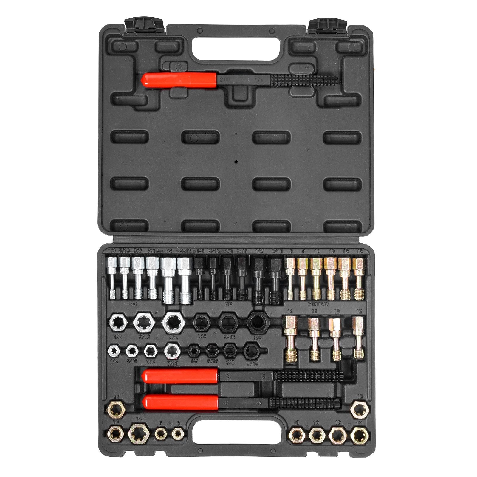 VEVOR 49-Piece Thread Chaser Set, UNC UNF and Metric Thread Restorer Tool, Rethreading Tool Kit with 22 Taps 24 Dies 3 Thread Files Storage Case, Heat Treated Steel, for Mechanics DIY Enthusiasts