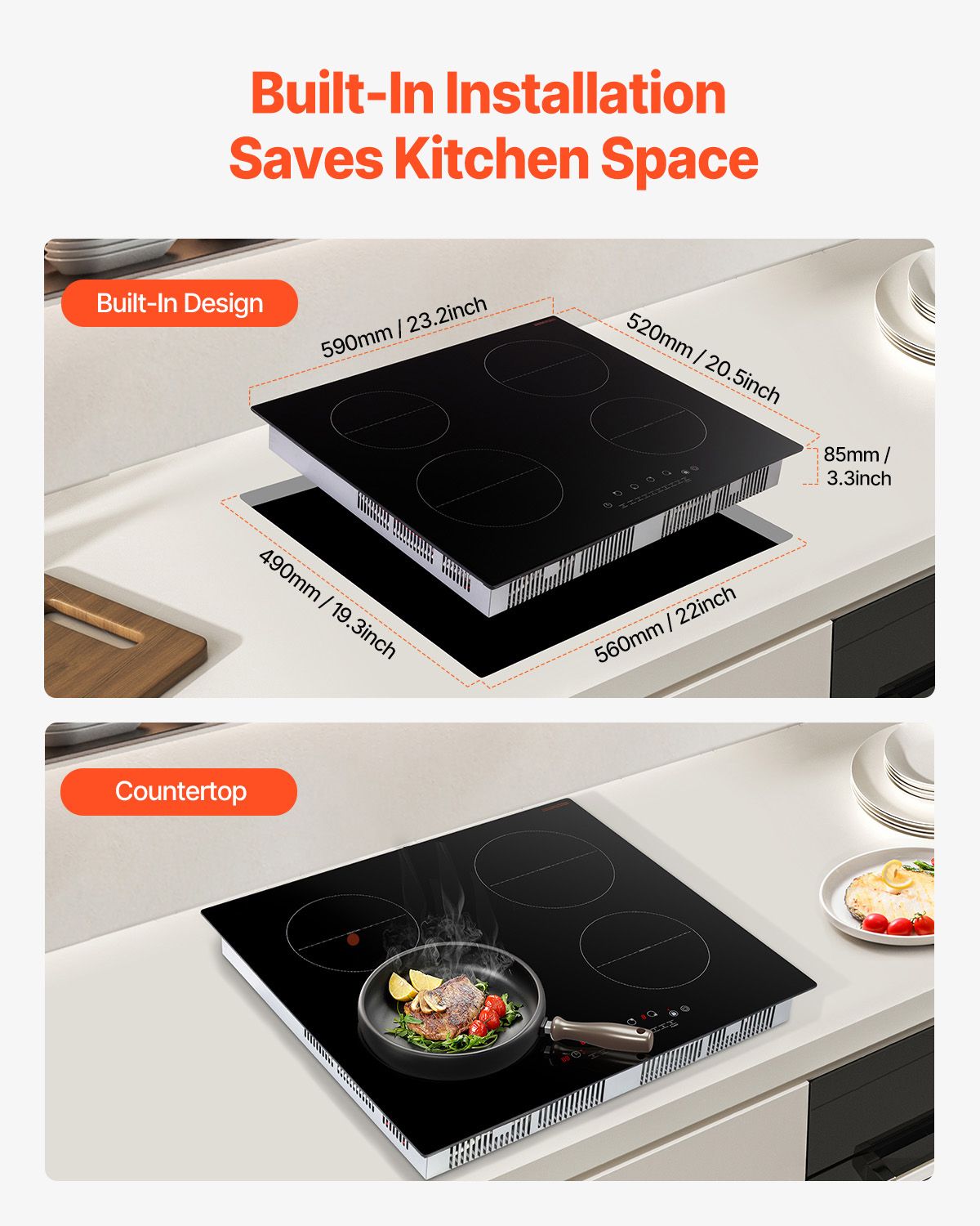 6000W 4 Burner Induction Cooktop Electric Countertop Burner Touch Control