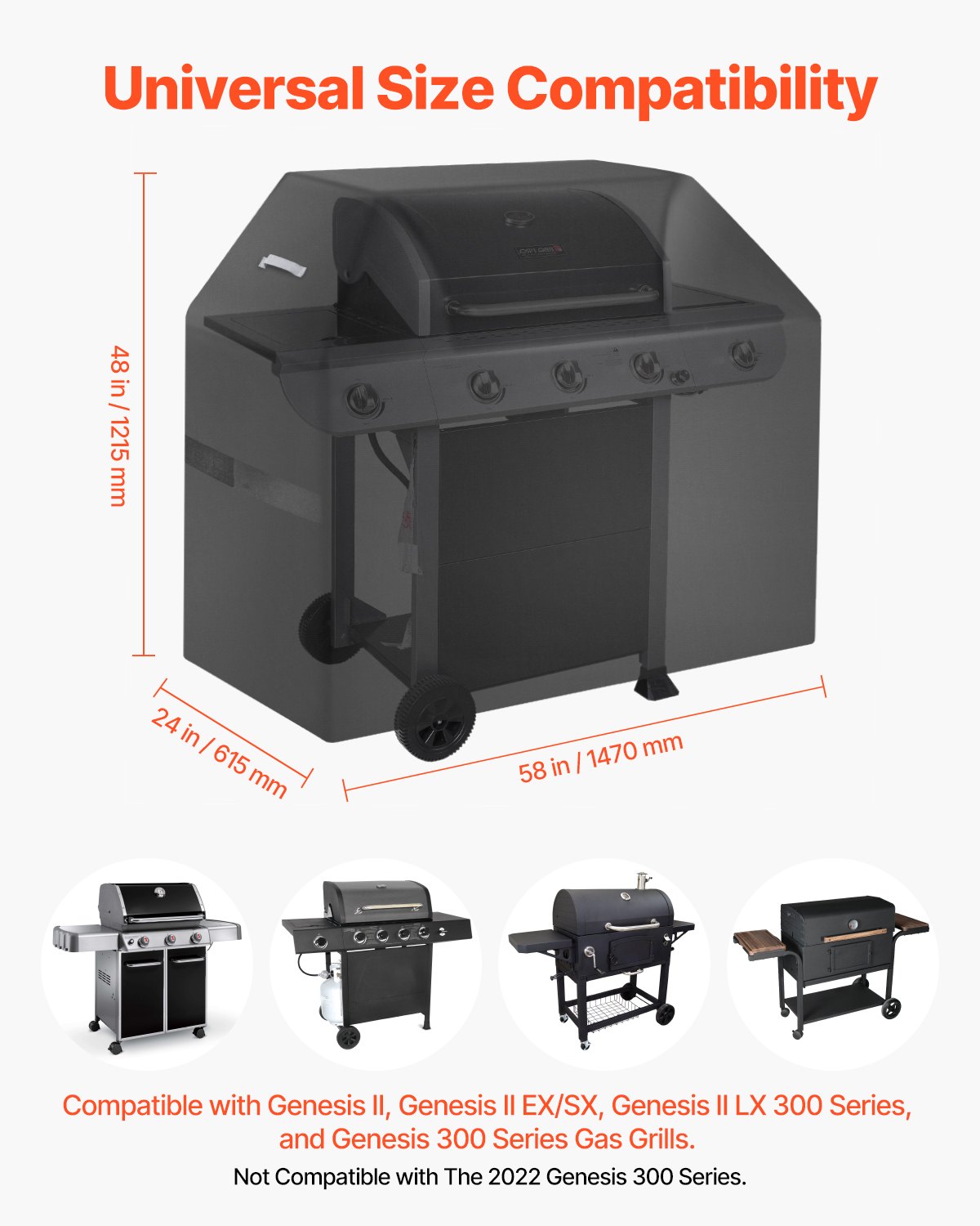 VEVOR 58 inch Grill Cover Heavy Duty BBQ Gas Grill Cover Outdoor Waterproof