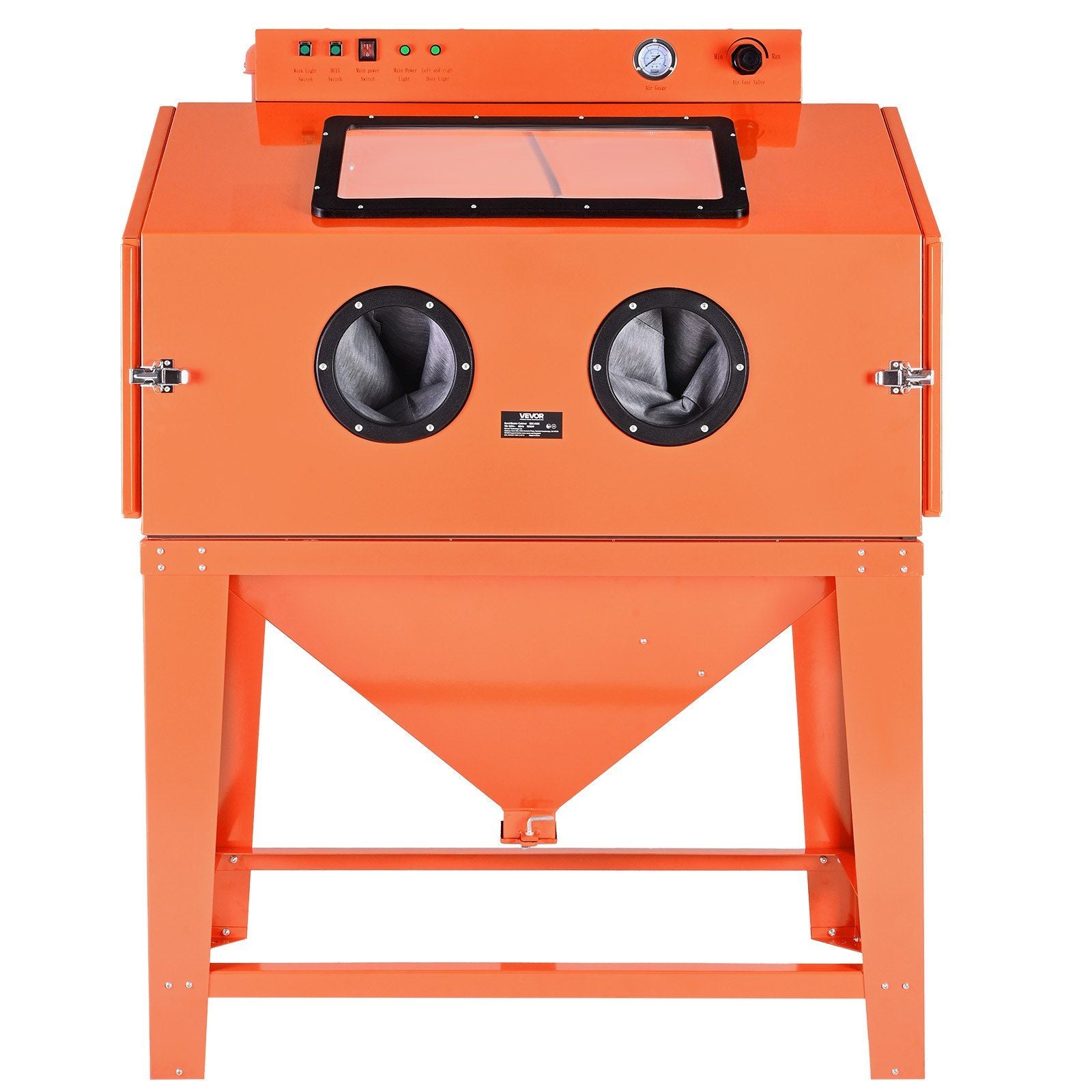 435L Sandblasting Cabinet, Heavy Duty Steel Sand Blaster with Dual Blasting Guns Kit, 117L Media Hopper & 1200W Powerful Dust Collector for Oversized Parts Rust Removal, Surface Finishing