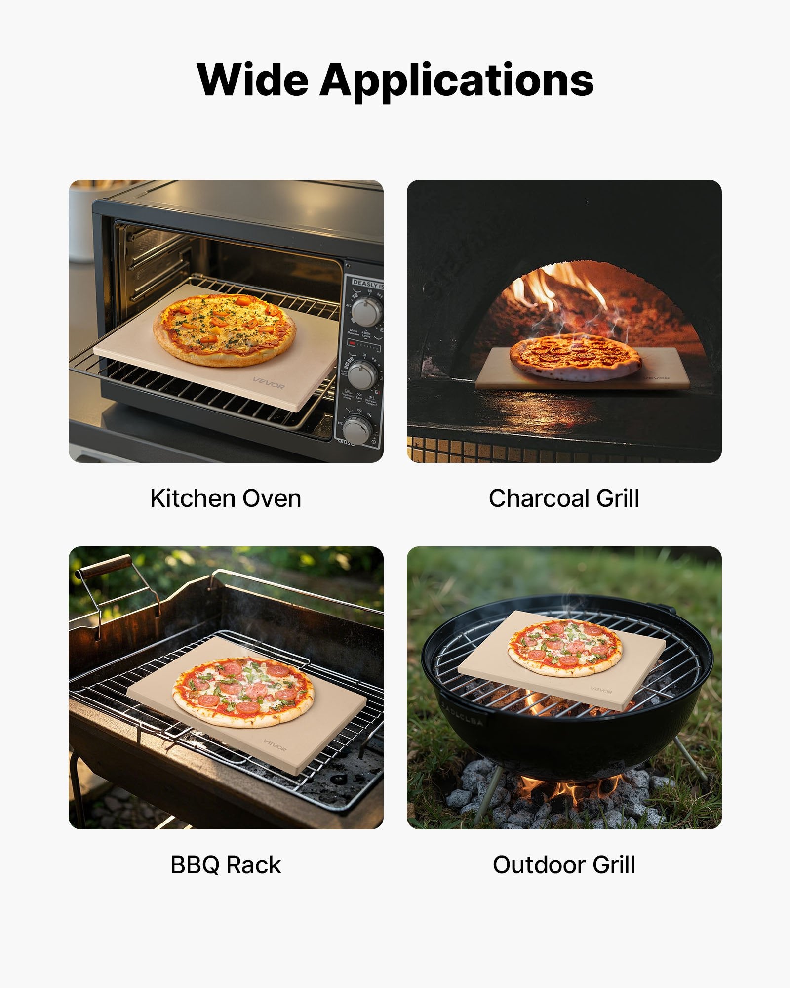 VEVOR Pizza Stone, 508 x 355 mm Rectangular Cordierite Pizza Stone, Extra Large Baking-Stone with PP Scraper, 17 mm Thick Heat-Resistant Cordierite, for Oven, Baking Bread & Pizzas, BBQ Grilling