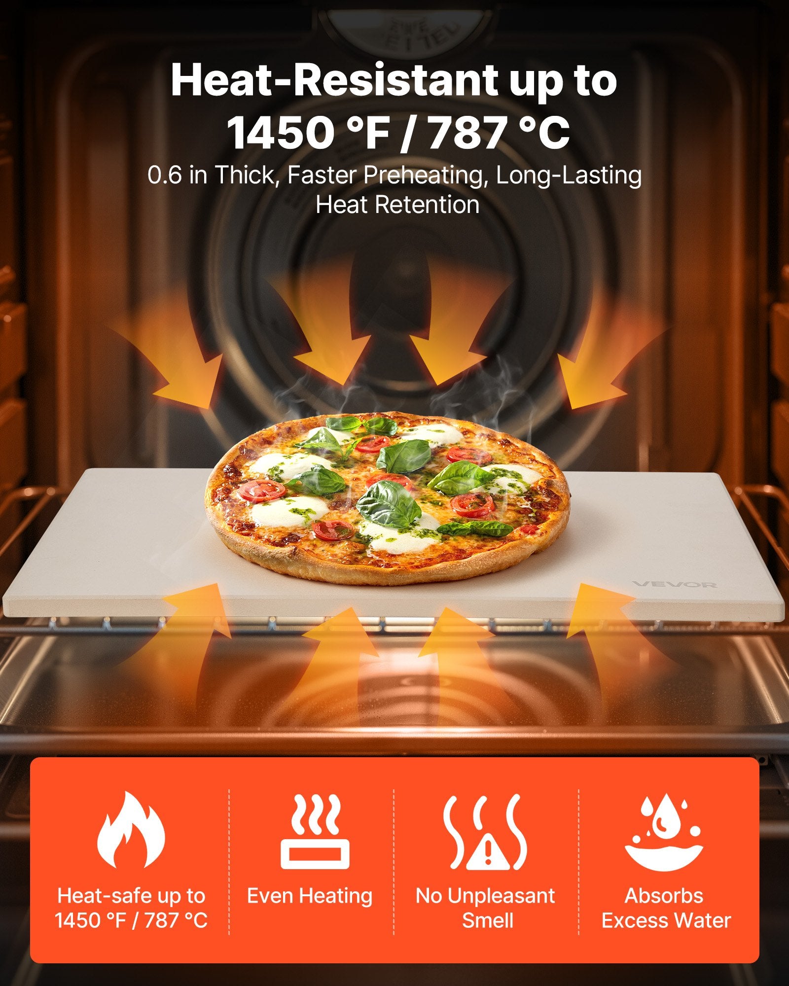 VEVOR Pizza Stone, 508 x 355 mm Rectangular Cordierite Pizza Stone, Extra Large Baking-Stone with Aluminum Peel, 15 mm Thick Heat-Resistant Cordierite, for Oven, Baking Bread & Pizzas, BBQ Grilling