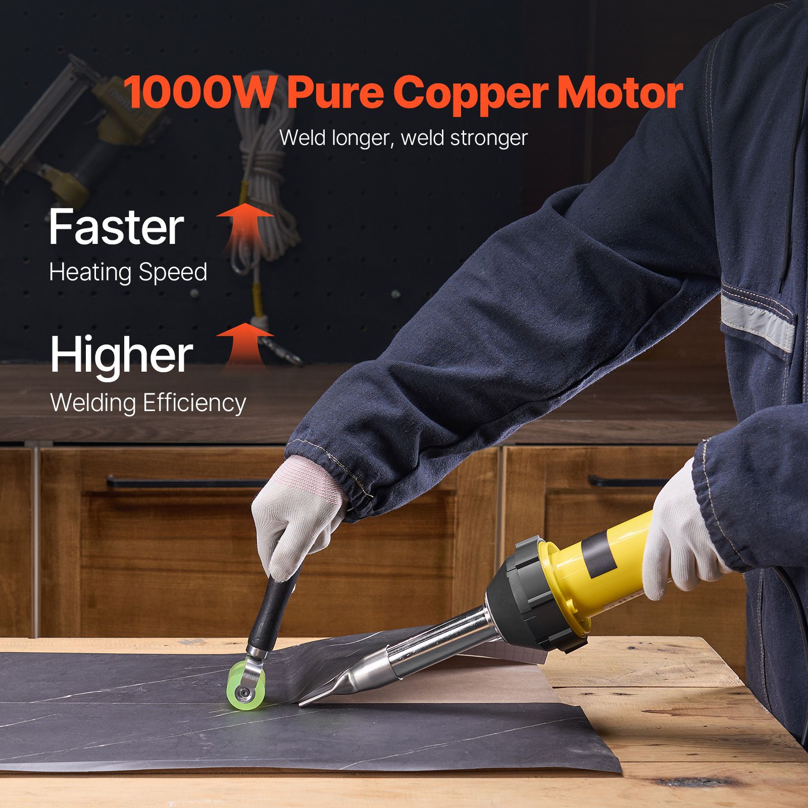 Hot Air Plastic Welder, 1000W Hot Air Torch Pistol, 50- 600°C PVC TPO Vinyl Heat Gun Welding Torch, Plastic Welding Kit with 4 Accessories- 2 Nozzles, 1 Seam Roller & Brush for PP/PE/PVC Sheet