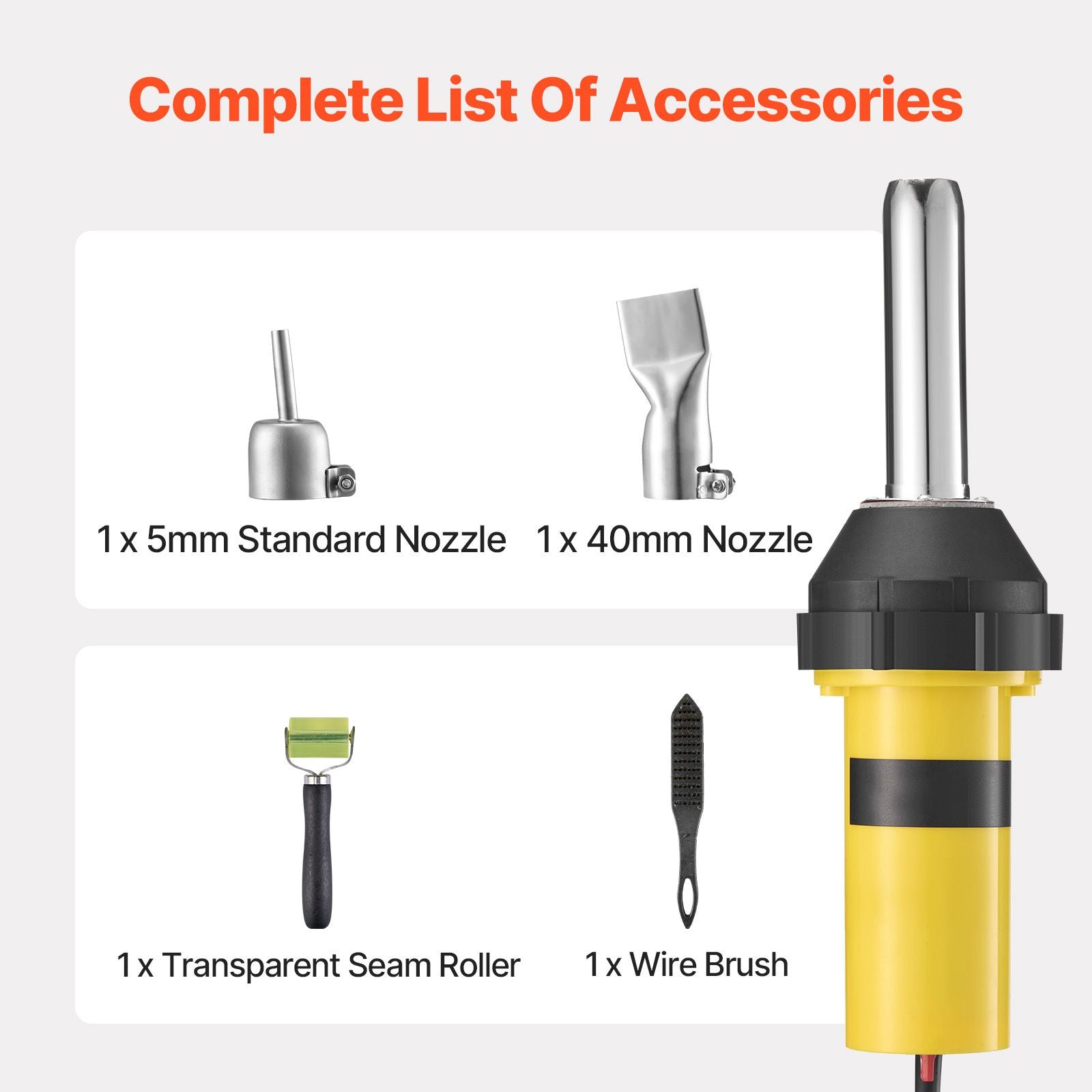 Hot Air Plastic Welder, 1000W Hot Air Torch Pistol, 50- 600°C PVC TPO Vinyl Heat Gun Welding Torch, Plastic Welding Kit with 4 Accessories- 2 Nozzles, 1 Seam Roller & Brush for PP/PE/PVC Sheet