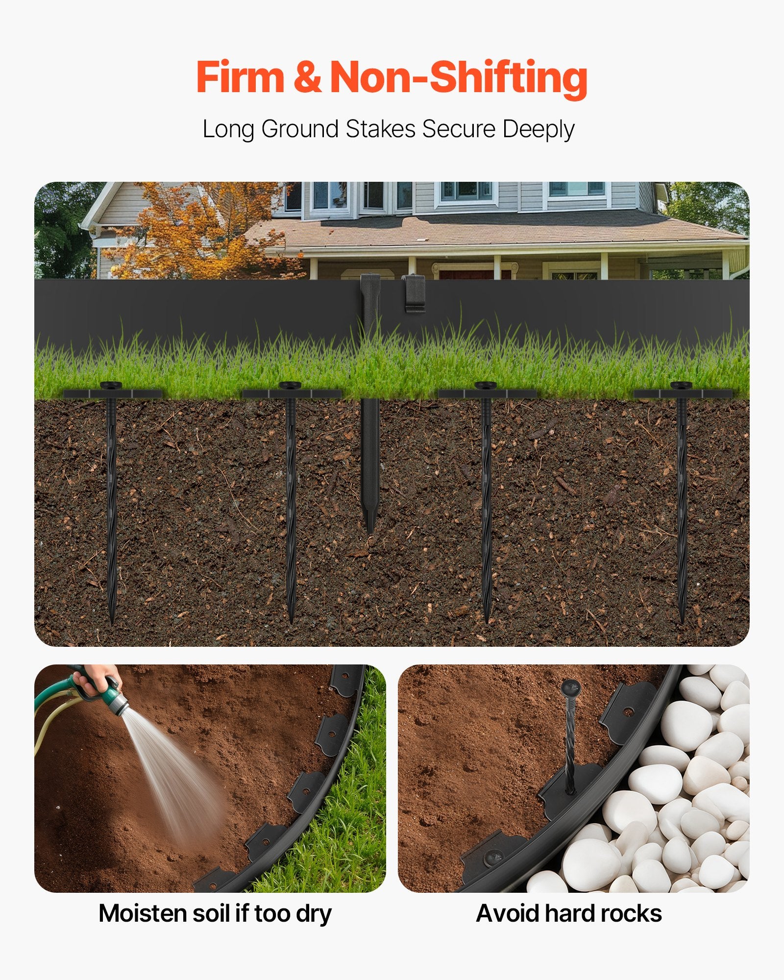 VEVOR Landscape Edging, 2000 x 10 cm Plastic Garden Border Edging with 30 Spikes & 2 Ground Stakes, No Dig, Flexible Lawn Edgings Roll, UV-Resistant Mini Fence Borders for Flower Beds Yard Paver