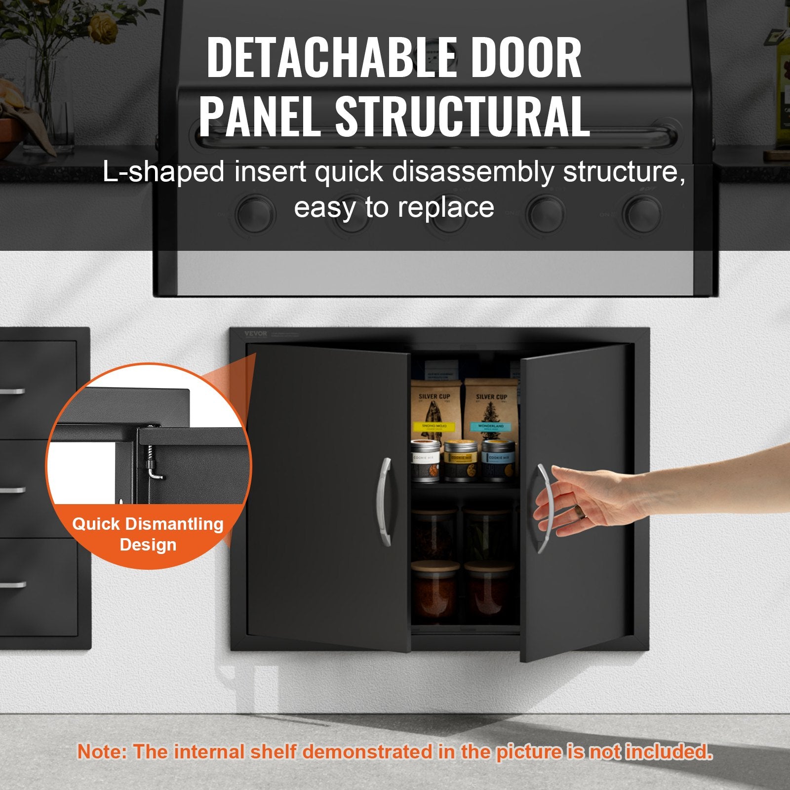 VEVOR BBQ Access Door, 788x610 mm Double Outdoor Kitchen Door, Cold Plate Flush Mount Door, Wall Vertical Door with Handles, for BBQ Island, Grilling Station, Outside Cabinet