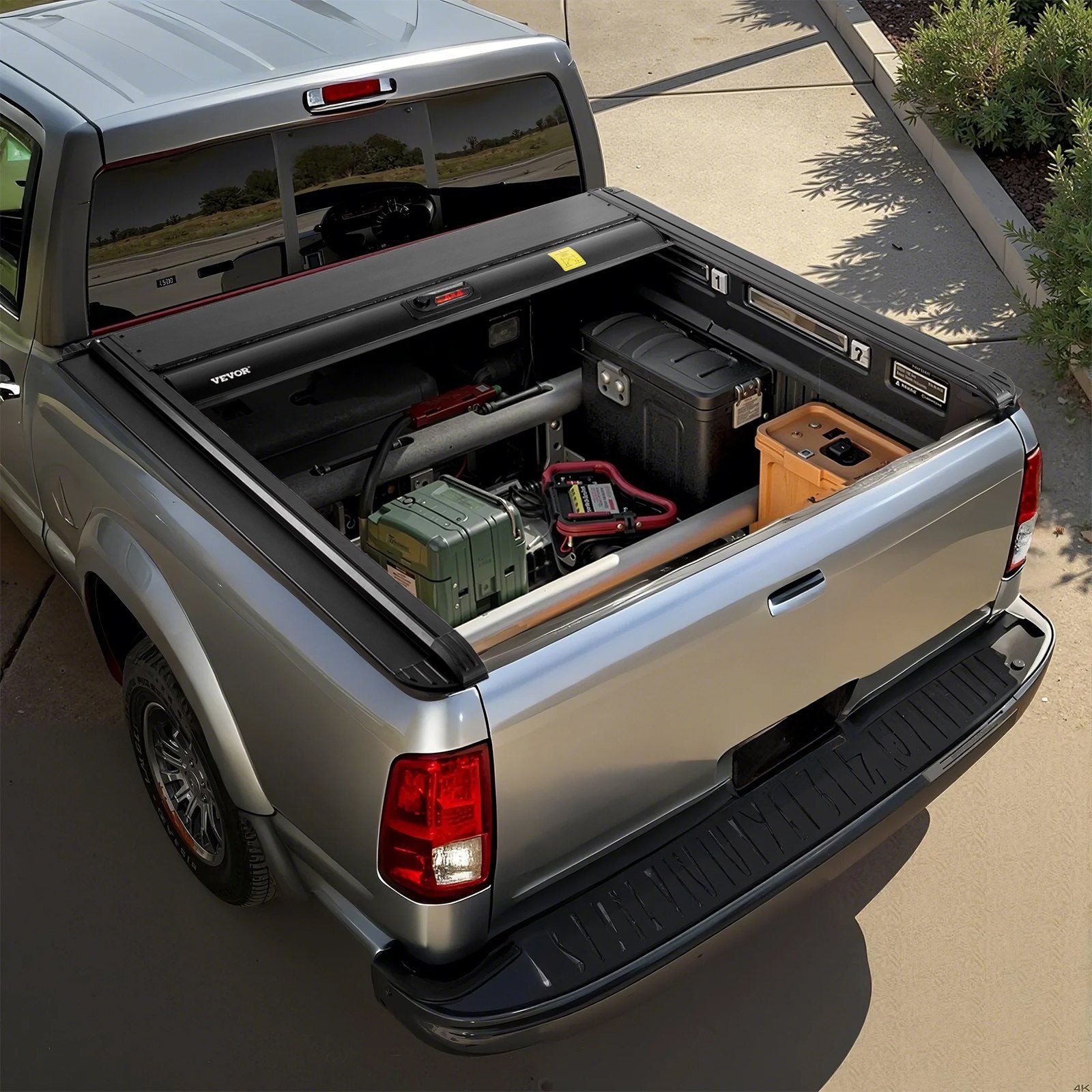 Retractable Tonneau Cover, 5.5 ft Hard Retractable Tonneau Cover with Built-in Drainage Pipe for 2021-2024 Ford F-150 Crew Cab , Customized Hard Tonneau Cover with Double-Lock & T-Slot