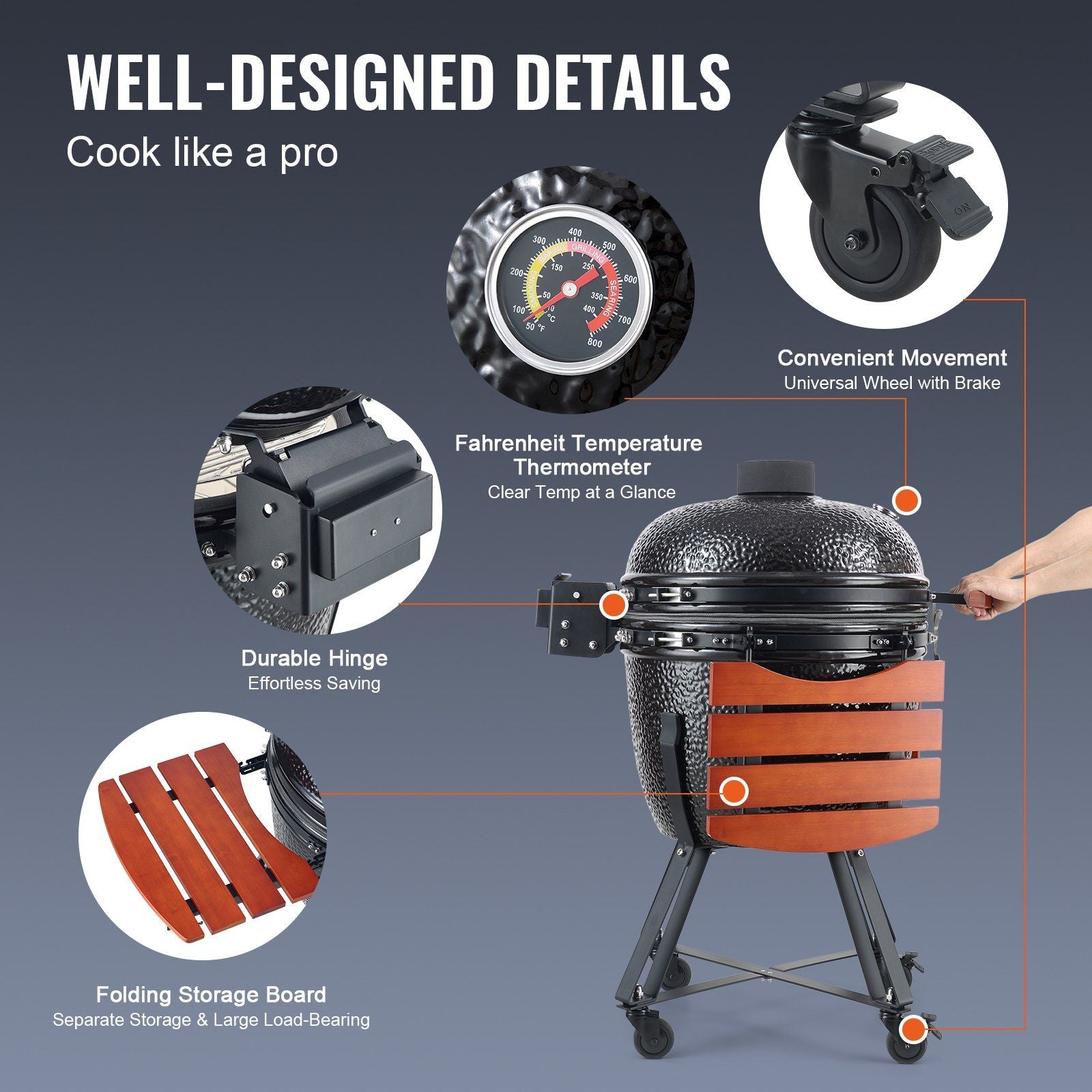 Portable Charcoal Grill, Propane Gas Grills with Cover and Cart, Heavy Duty Stainless Steel BBQ Grill, Mini Smoker for Outdoor Cooking, Barbecue Camping, Picnic, and Backyard, Black
