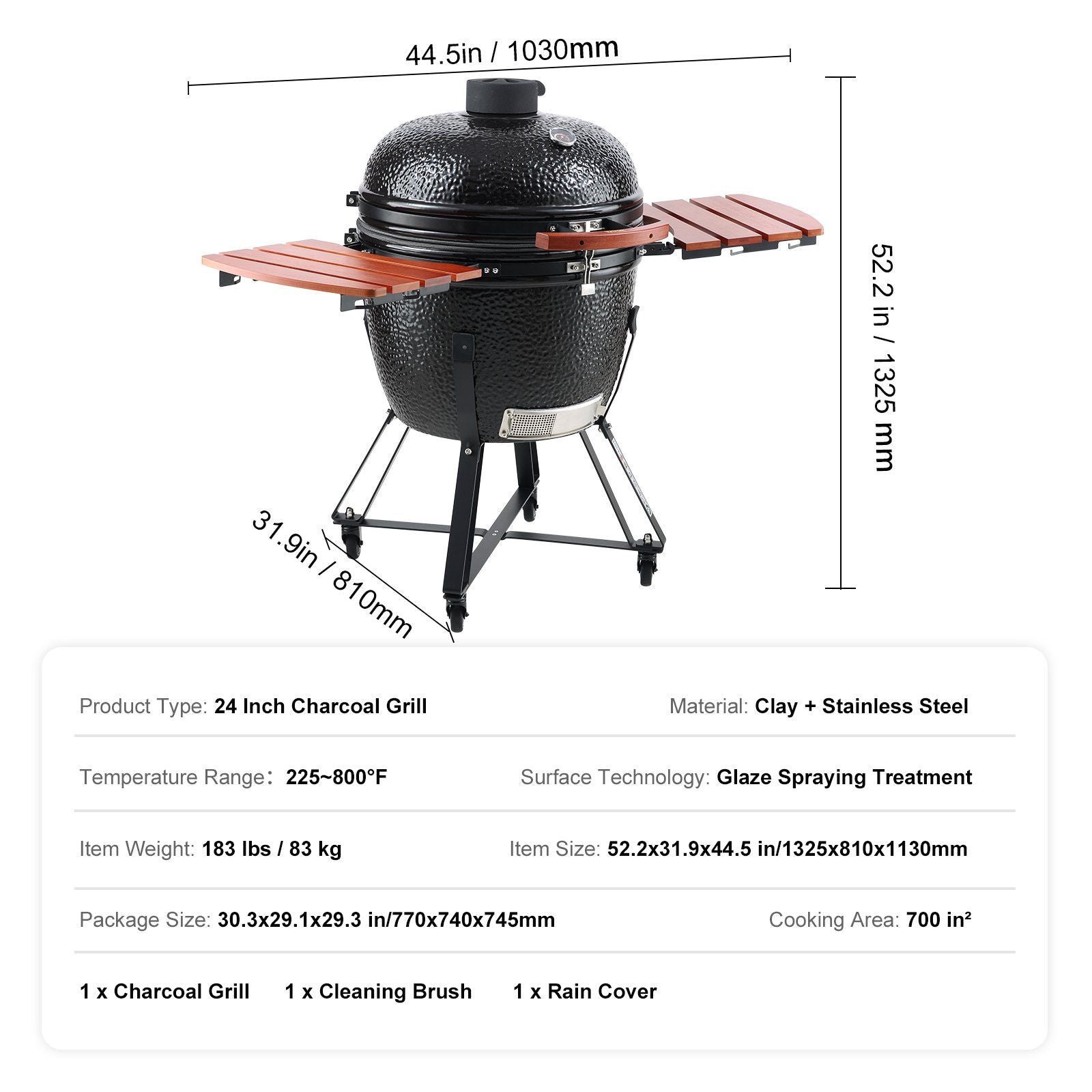Portable Charcoal Grill, Propane Gas Grills with Cover and Cart, Heavy Duty Stainless Steel BBQ Grill, Mini Smoker for Outdoor Cooking, Barbecue Camping, Picnic, and Backyard, Black