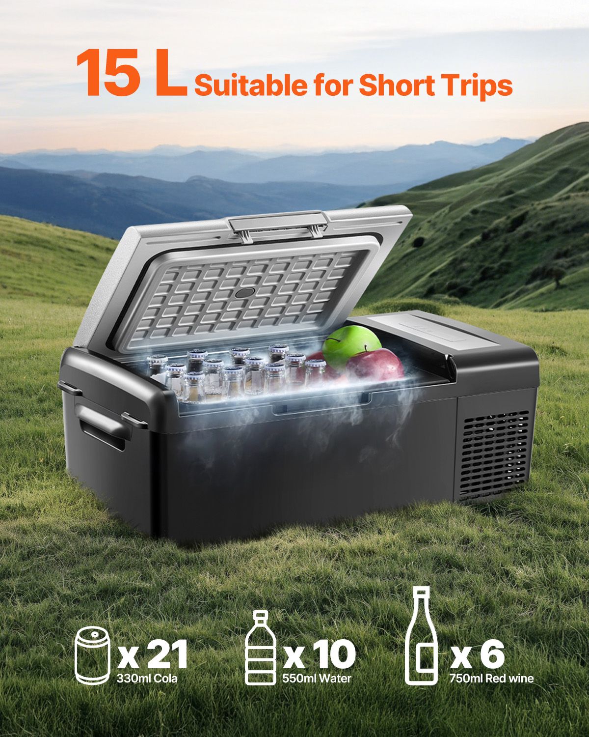 Portable Car Refrigerator Freezer Compressor 15L Single Zone for Car Home