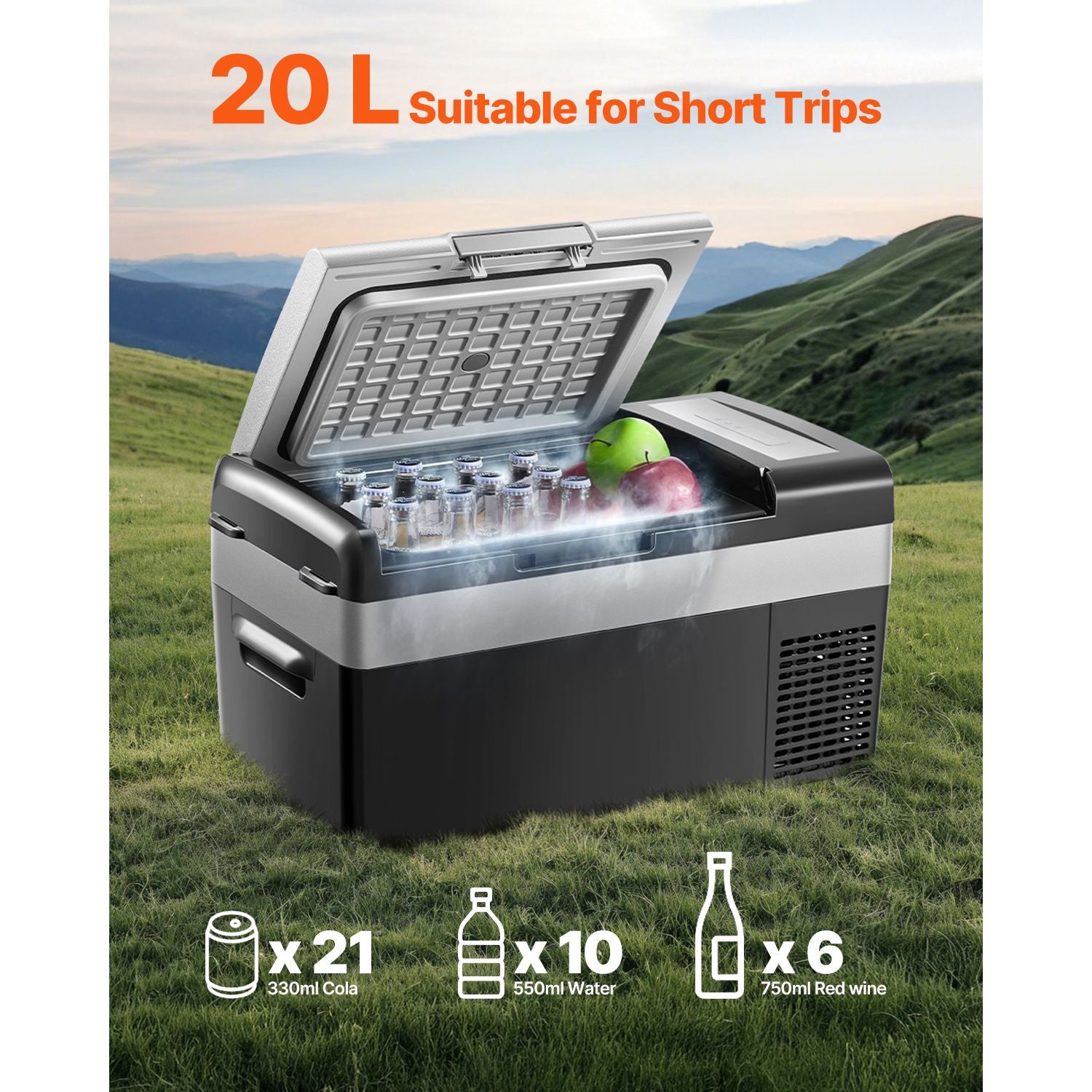 Portable Car Refrigerator Freezer Compressor 20L Single Zone for Car Home