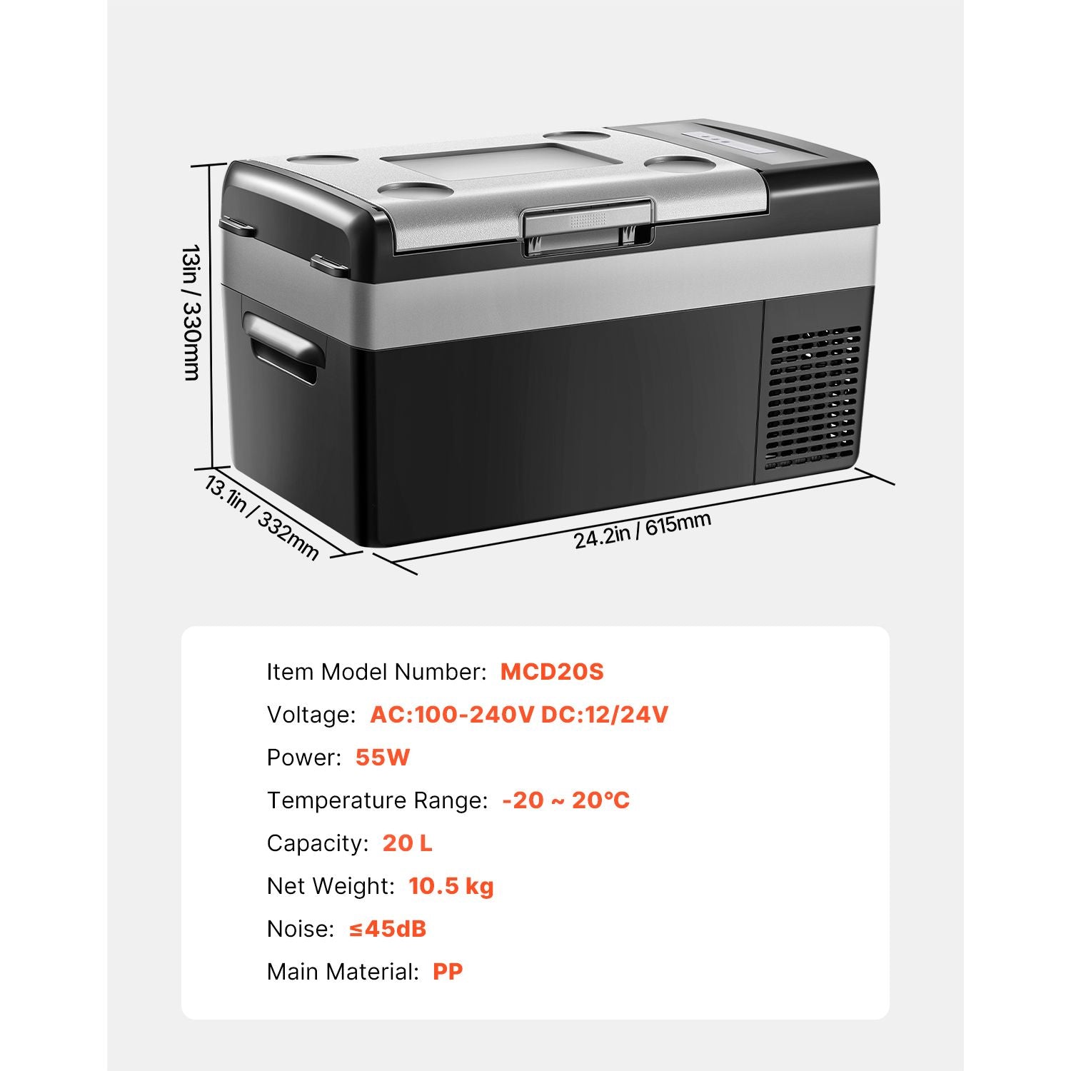 Portable Car Refrigerator Freezer Compressor 20L Single Zone for Car Home
