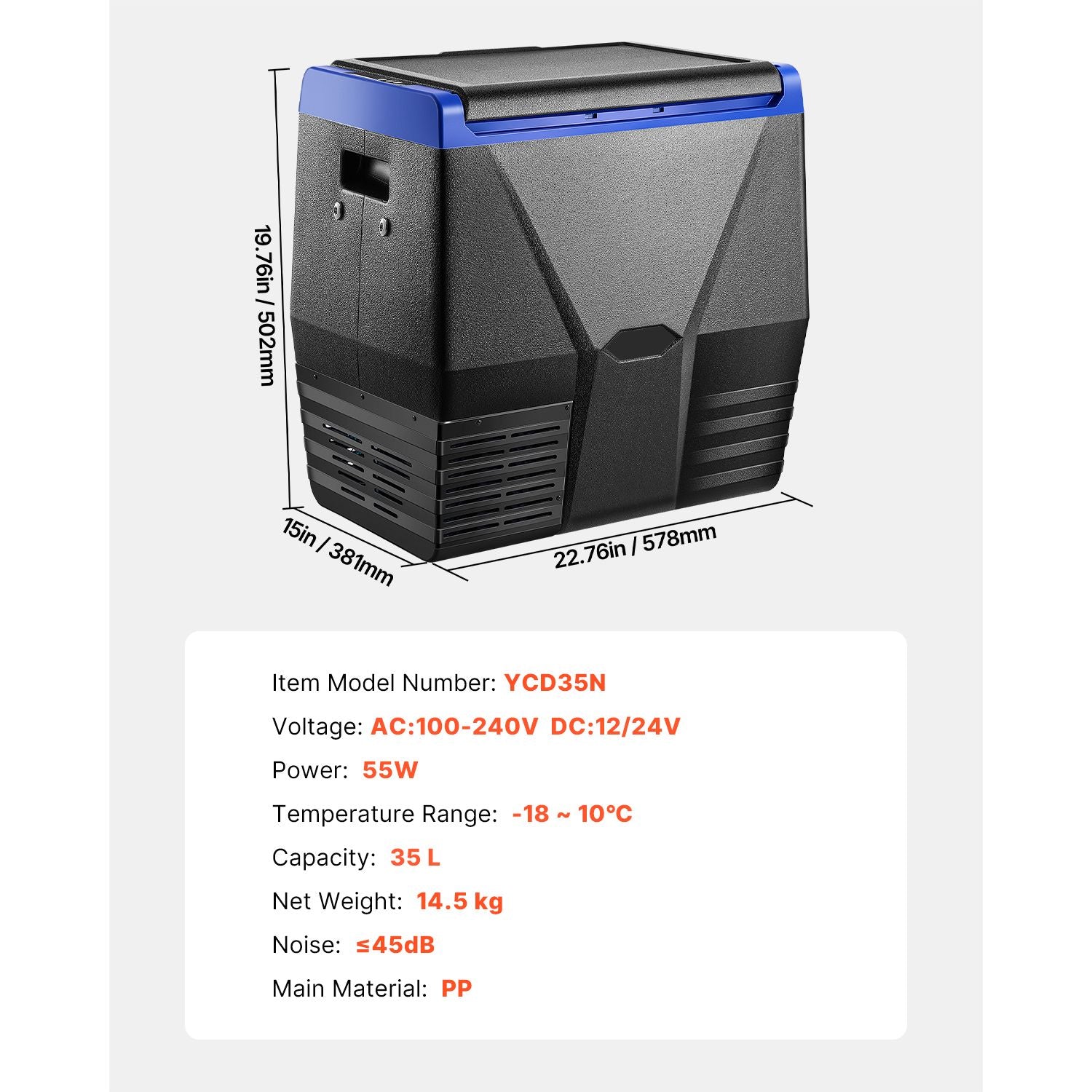 Portable Car Refrigerator Freezer Compressor 35L Single Zone for Car Home