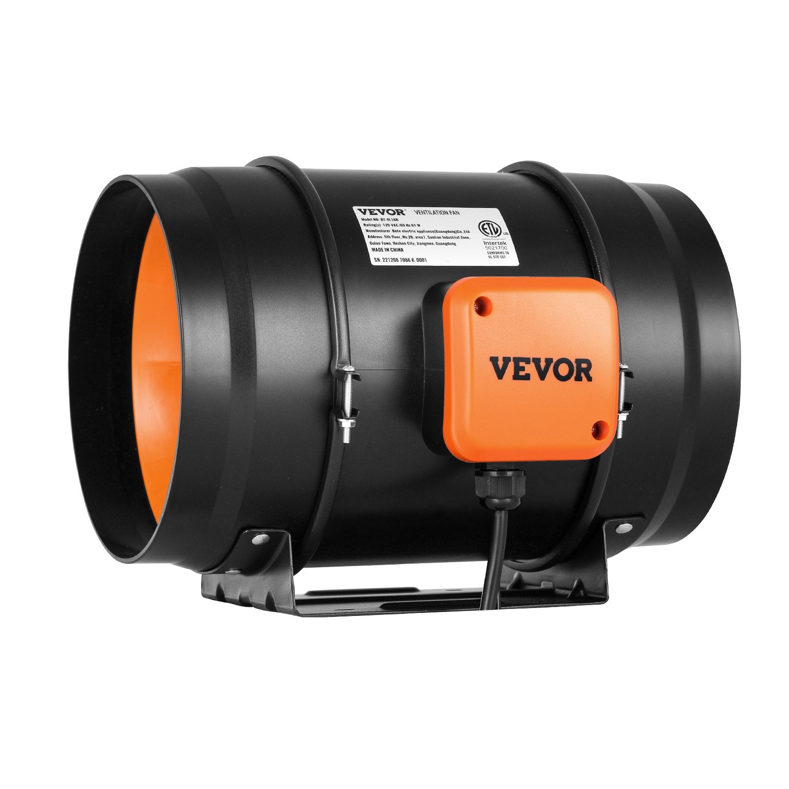 VEVOR Inline Duct Fan, 203.2mm 506.2 CFM with Temperature Humidity Controller, Quiet EC-motor Ventilation Exhaust Fan for Cooling Booster, Grow Tents, Hydroponics