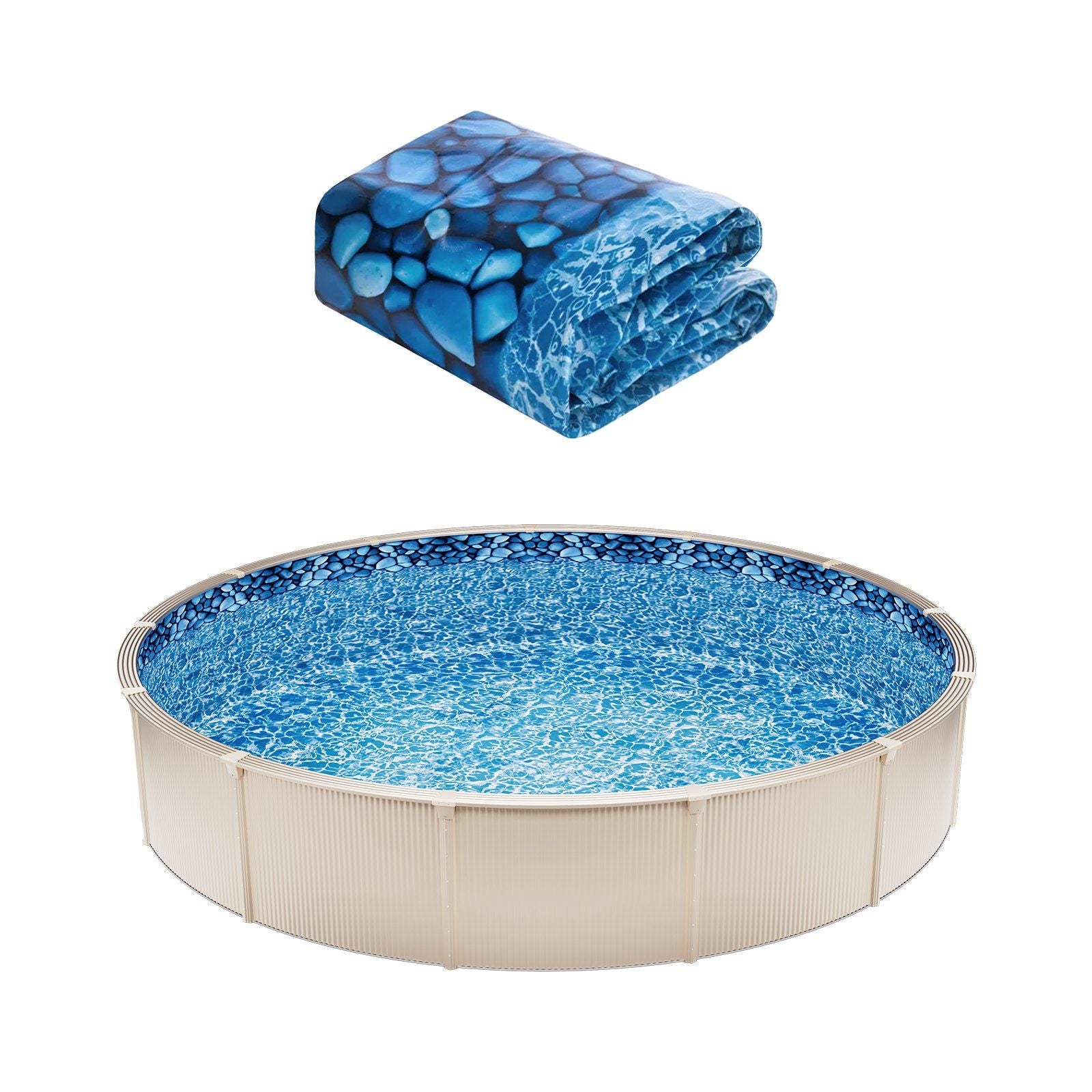 Pool Liner, 33ft Round Pool Liner, Uinbead Style, Durable Vinyl Pool Liner, Standard Gauge, 52in Wall Height, Pool Liner Replacement for Steel Sided Above-Ground Swimming Pools