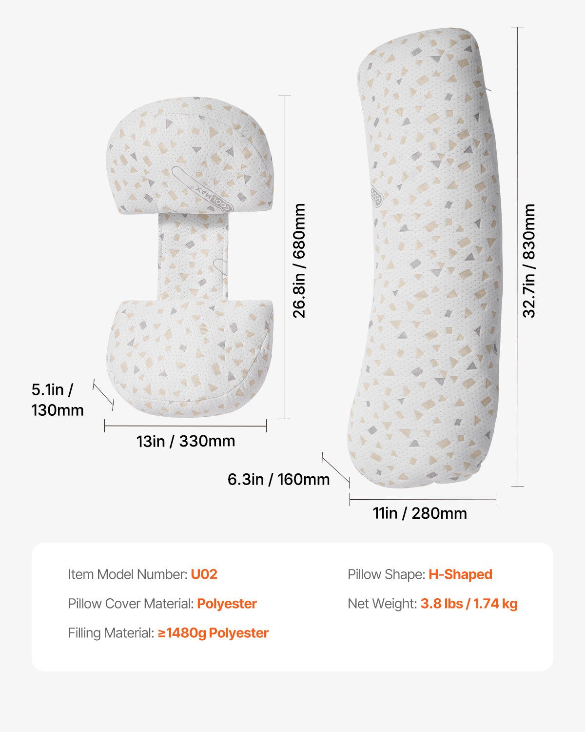 VEVOR Pregnancy Pillows, Adjustable Maternity Pillow for Pregnant Women, Soft Pregnancy Body Pillow with Removable & Washable Cover for Back Belly Hip Support, Lightweight and Portable