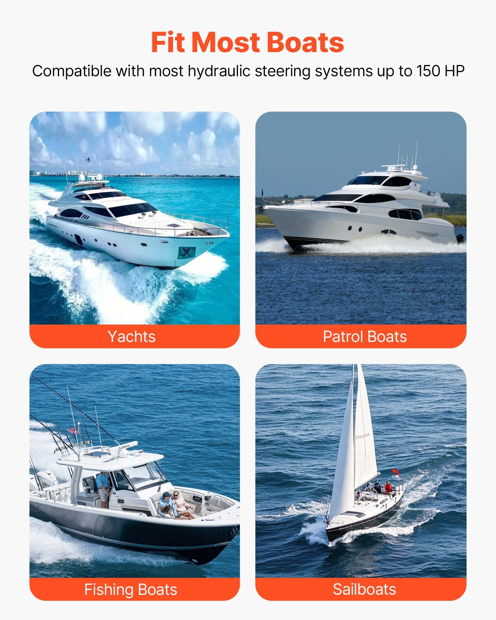 VEVOR Hydraulic Steering Kit, 150 HP, Marine Boat Hydraulic Steering System, with 6.9 MPa/1000 psi Helm Pump, Two-Way Lock Cylinder, and 6 m High-Strength Hoses, for Single Station, Single-Engine Use