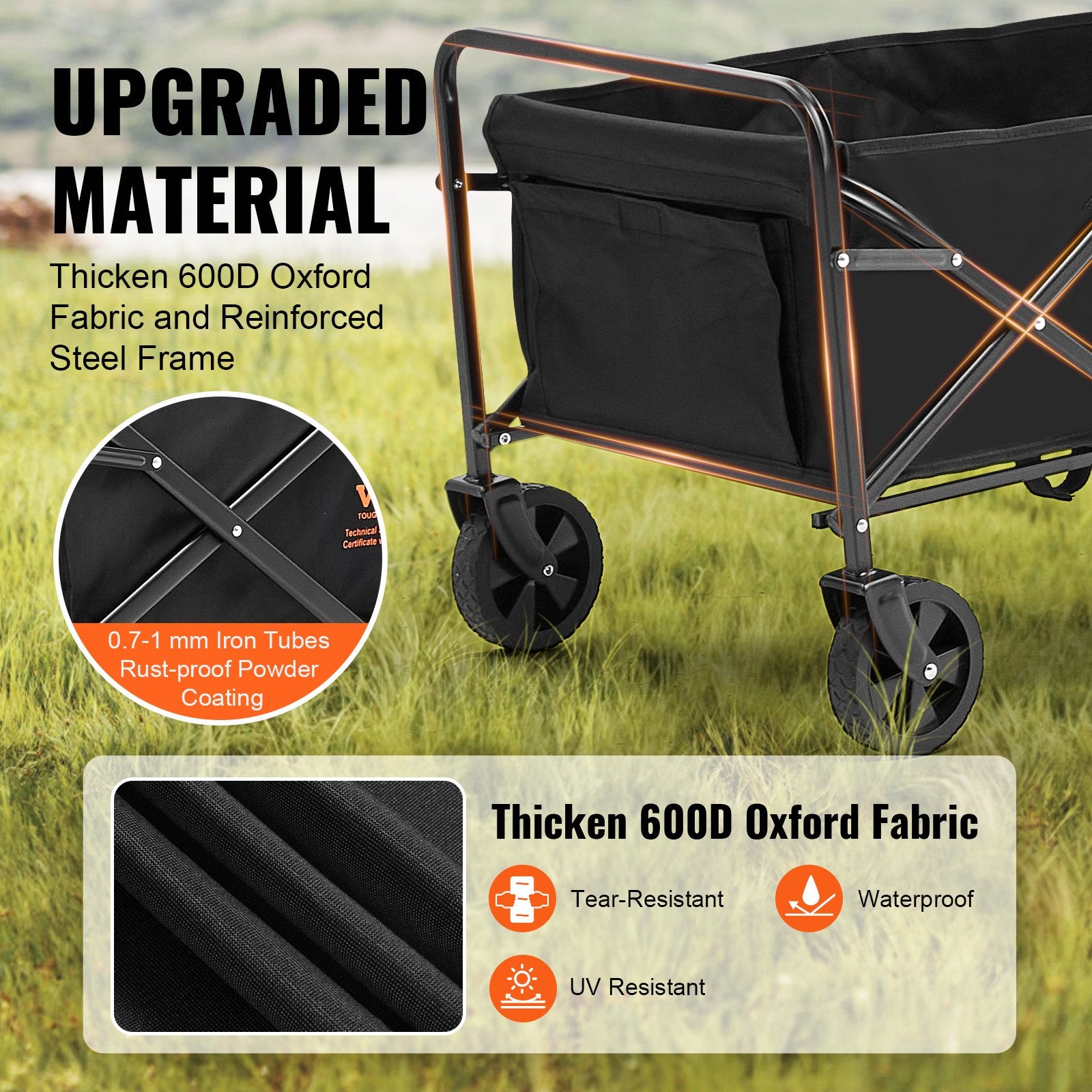 VEVOR Collapsible Folding Wagon, 2 cu.ft Grass Wagon Cart with All-Terrain 5in Wheels, Heavy Duty Folding Wagon Cart 220 lbs Weight Capacity with Drink Holders, Sports Wagon for Camping, Shopping, Gar