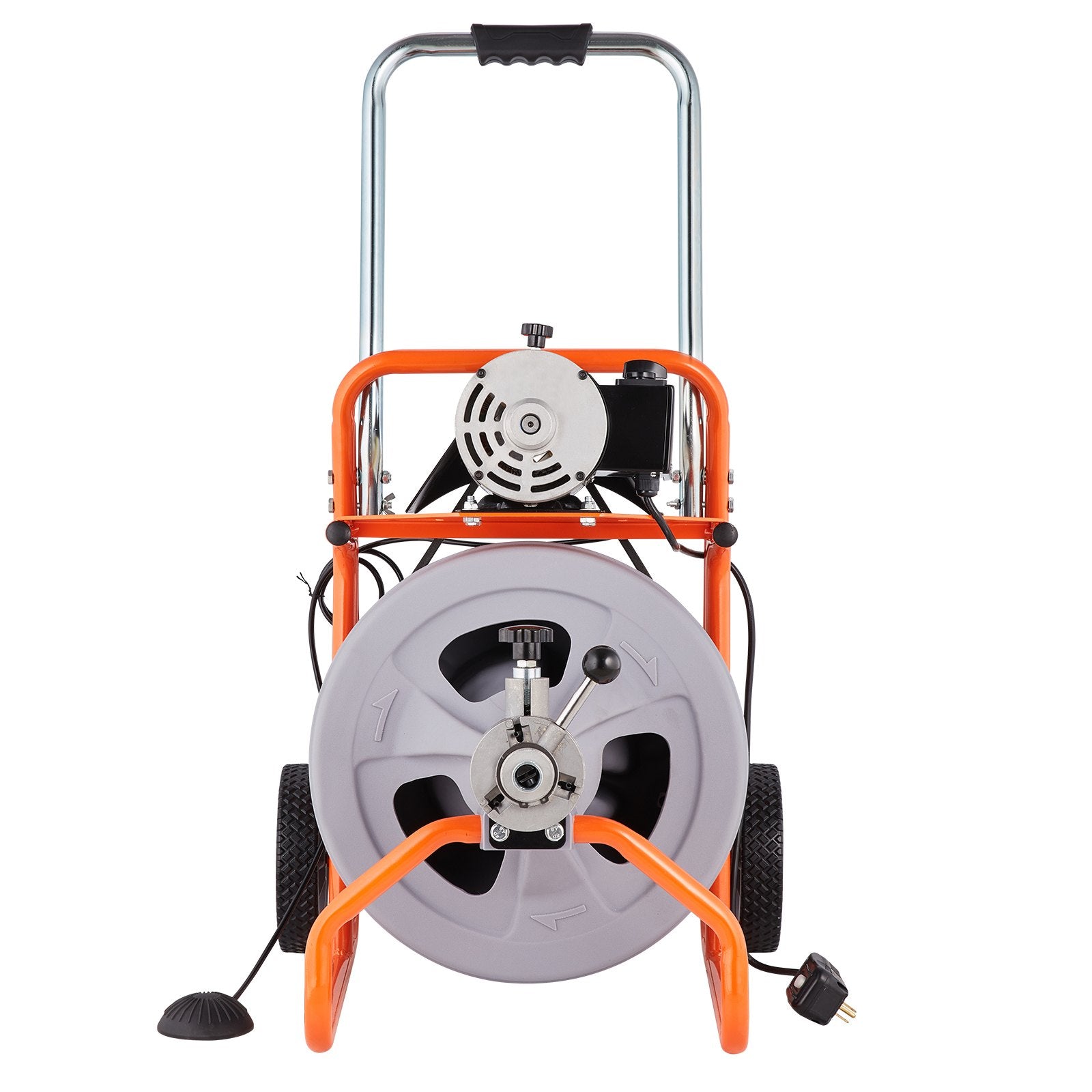 VEVOR Drain Cleaner Machine 100FT x 1/2 Inch, Auto Feed Sewer Snake Drain Auger on Wheels, Portable Drain Cleaning Machine with 8 Cutters & Air-activated Foot Switch for 2" to 4" Pipes