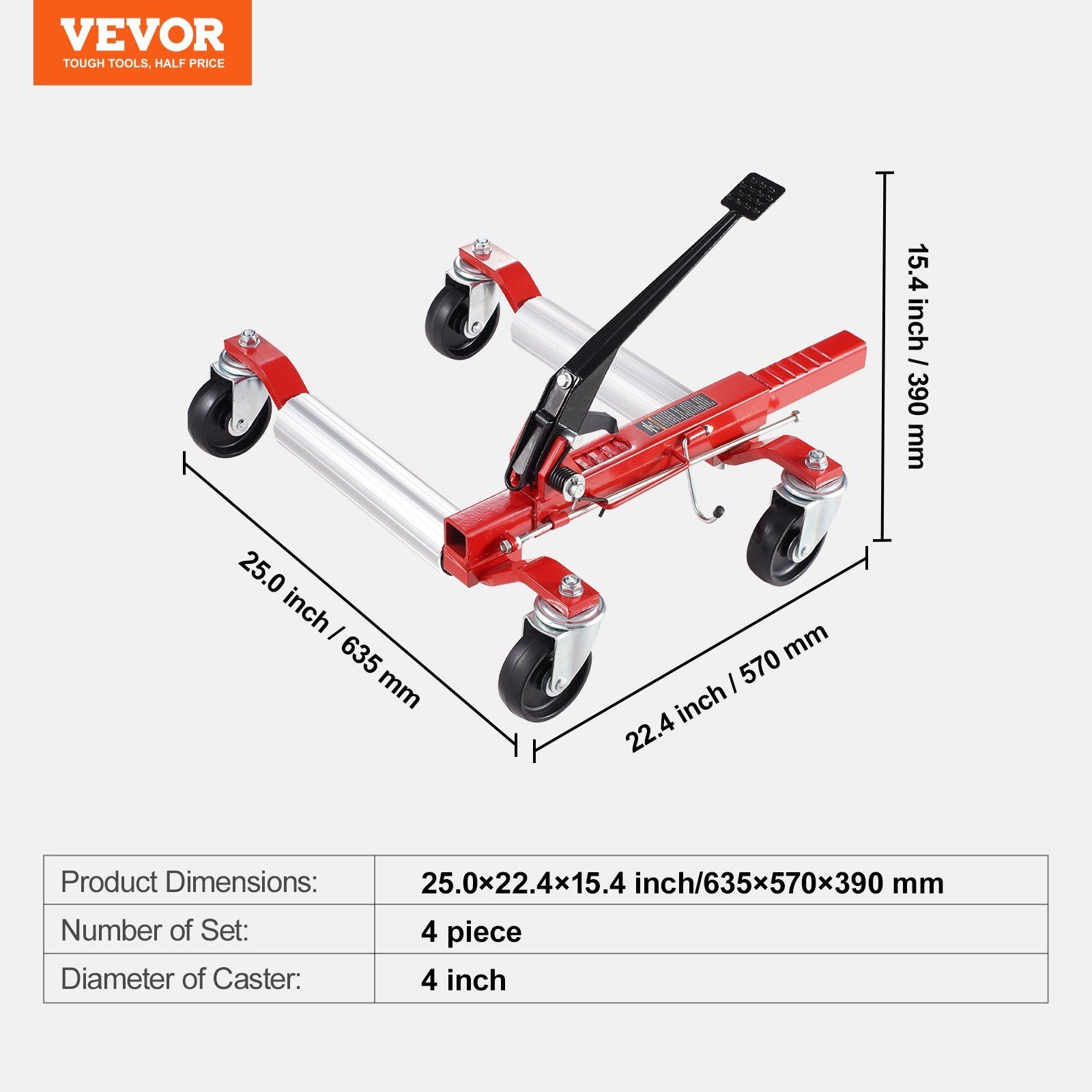 Wheel Dolly, Max Capacity 1500 Lbs Car Dolly, Car Jack Dolly Lifter with 360° Rotatable Wheels, Heavy Duty Vehicle Positioning Ratchet Tire Jack, for Vehicle Car Auto Repair Moving, Set of 4