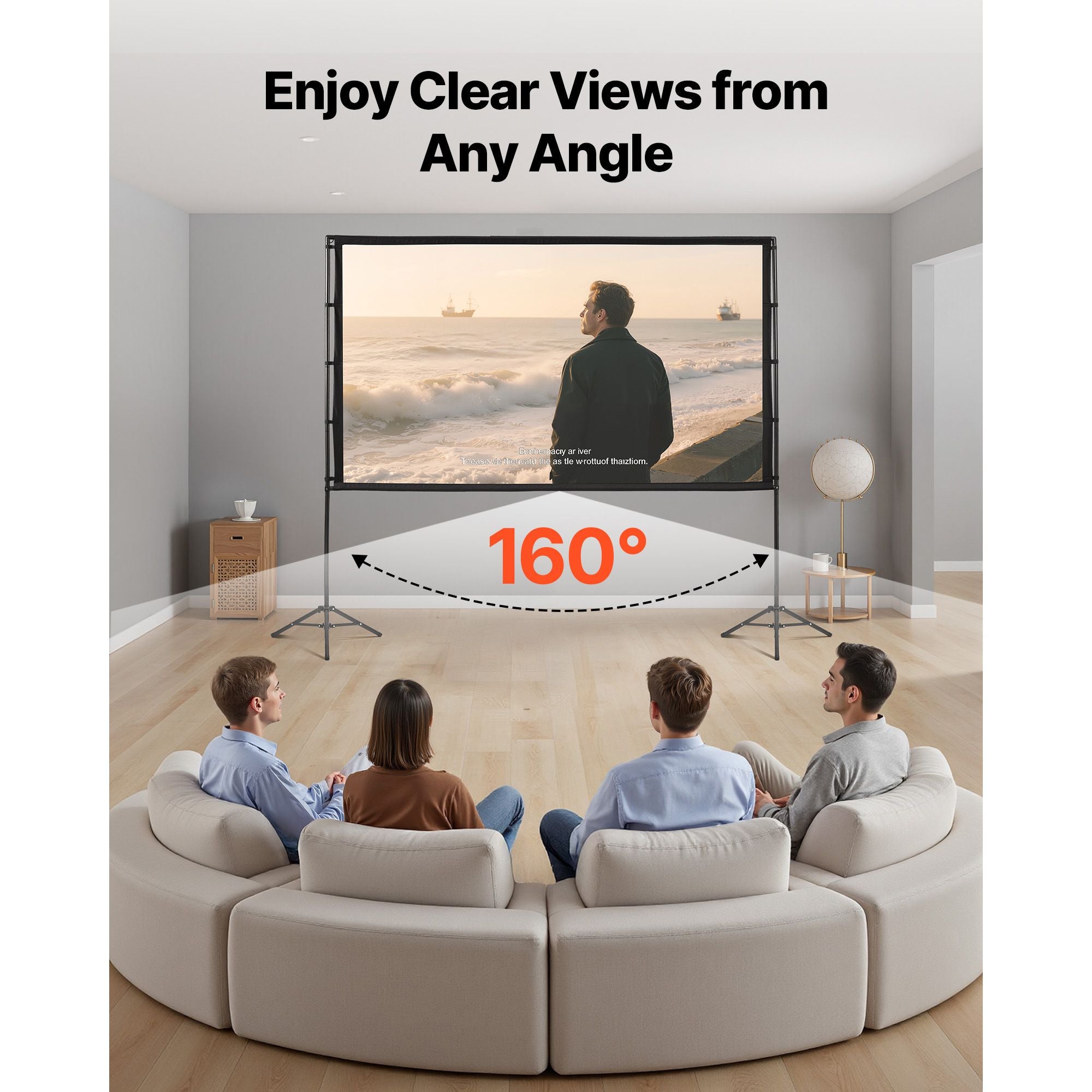 Projector Screen with Stand, 100 Inch 160° Wide Angle Indoor Outdoor Projection Screen, 16:9 4K HD Wrinkleless Portable Dual-Tripod Screens with Carry Bag, for Movie Home Theater Presentation