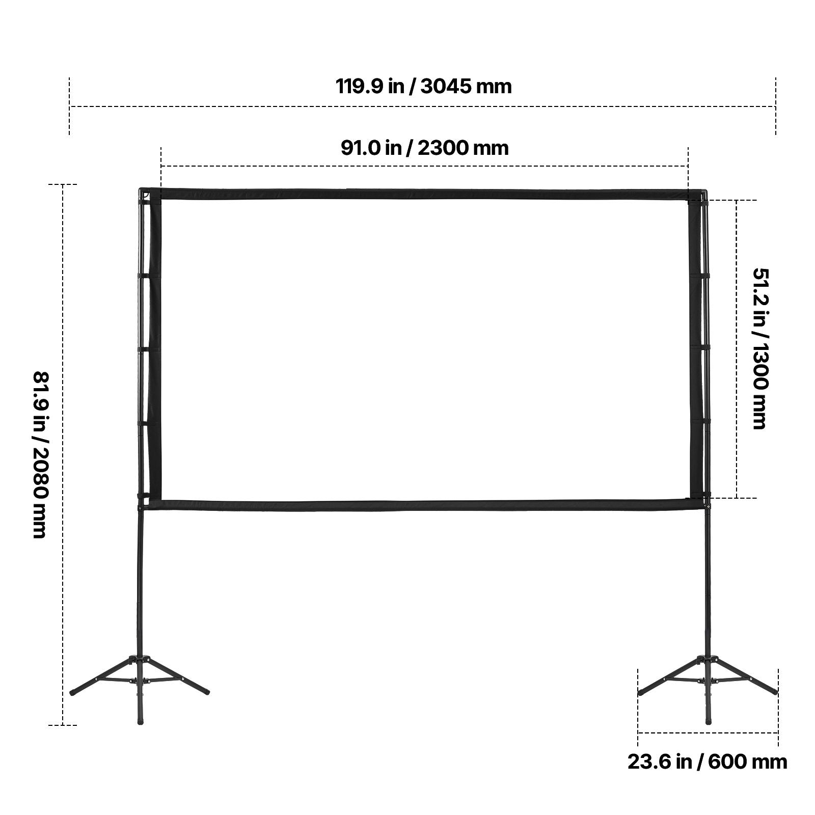Projector Screen with Stand, 100 Inch 160° Wide Angle Indoor Outdoor Projection Screen, 16:9 4K HD Wrinkleless Portable Dual-Tripod Screens with Carry Bag, for Movie Home Theater Presentation