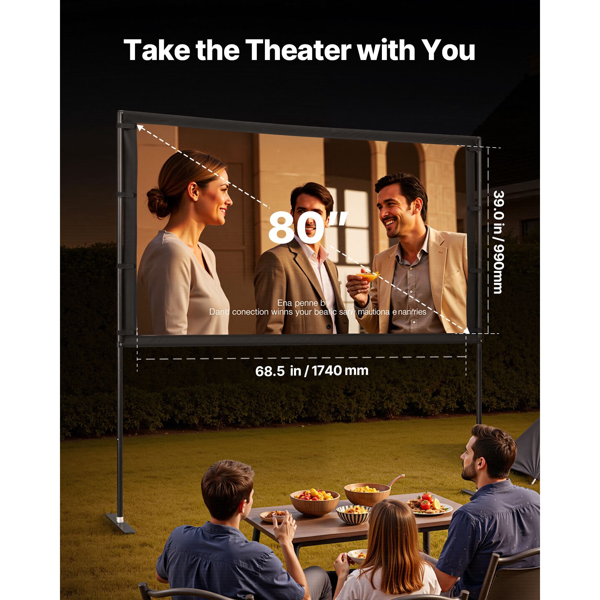 Projector Screen with Stand, 80 Inch 160° Wide Angle Indoor Outdoor Projection Screen, 16:9 4K HD Wrinkleless Portable Dual-Stand Screens with Carry Bag, for Movie Home Theater Presentation