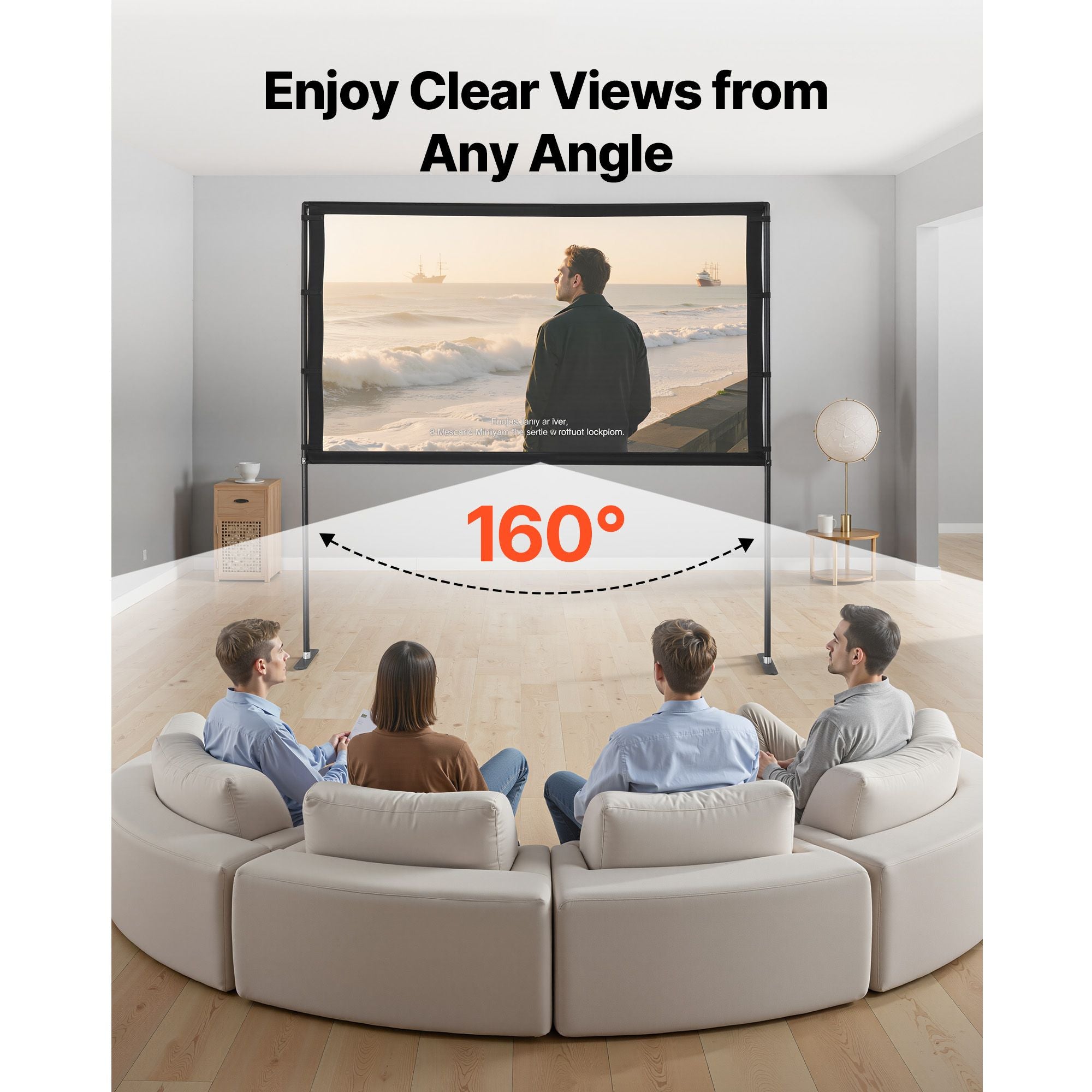 Projector Screen with Stand, 80 Inch 160° Wide Angle Indoor Outdoor Projection Screen, 16:9 4K HD Wrinkleless Portable Dual-Stand Screens with Carry Bag, for Movie Home Theater Presentation