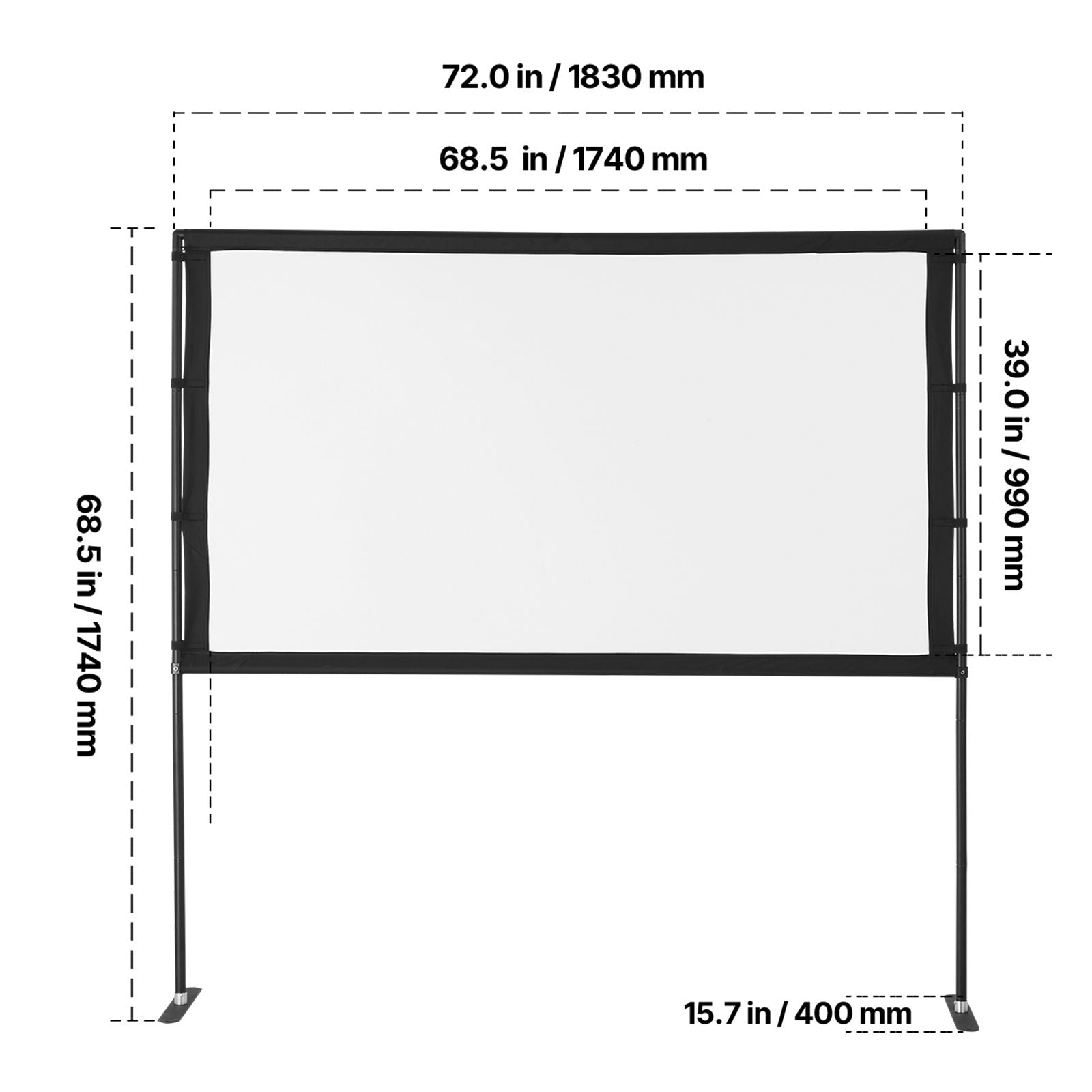 Projector Screen with Stand, 80 Inch 160° Wide Angle Indoor Outdoor Projection Screen, 16:9 4K HD Wrinkleless Portable Dual-Stand Screens with Carry Bag, for Movie Home Theater Presentation