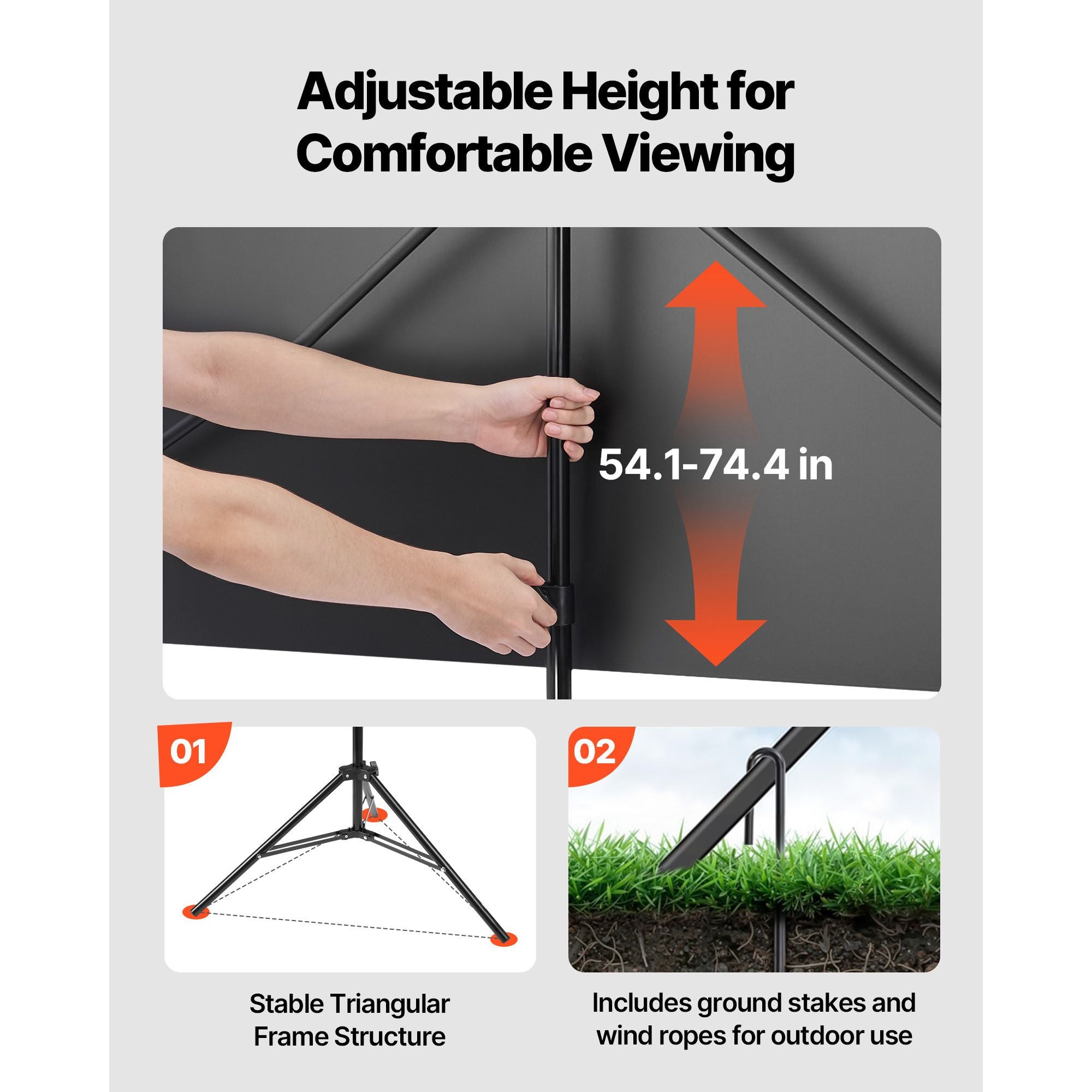 Projector Screen with Stand, 80 Inch 160° Wide Angle Indoor Outdoor Projection Screen, 16:9 4K HD Wrinkleless Portable Tripod Screens with Carry Bag, for Movie Home Theater Office Presentation