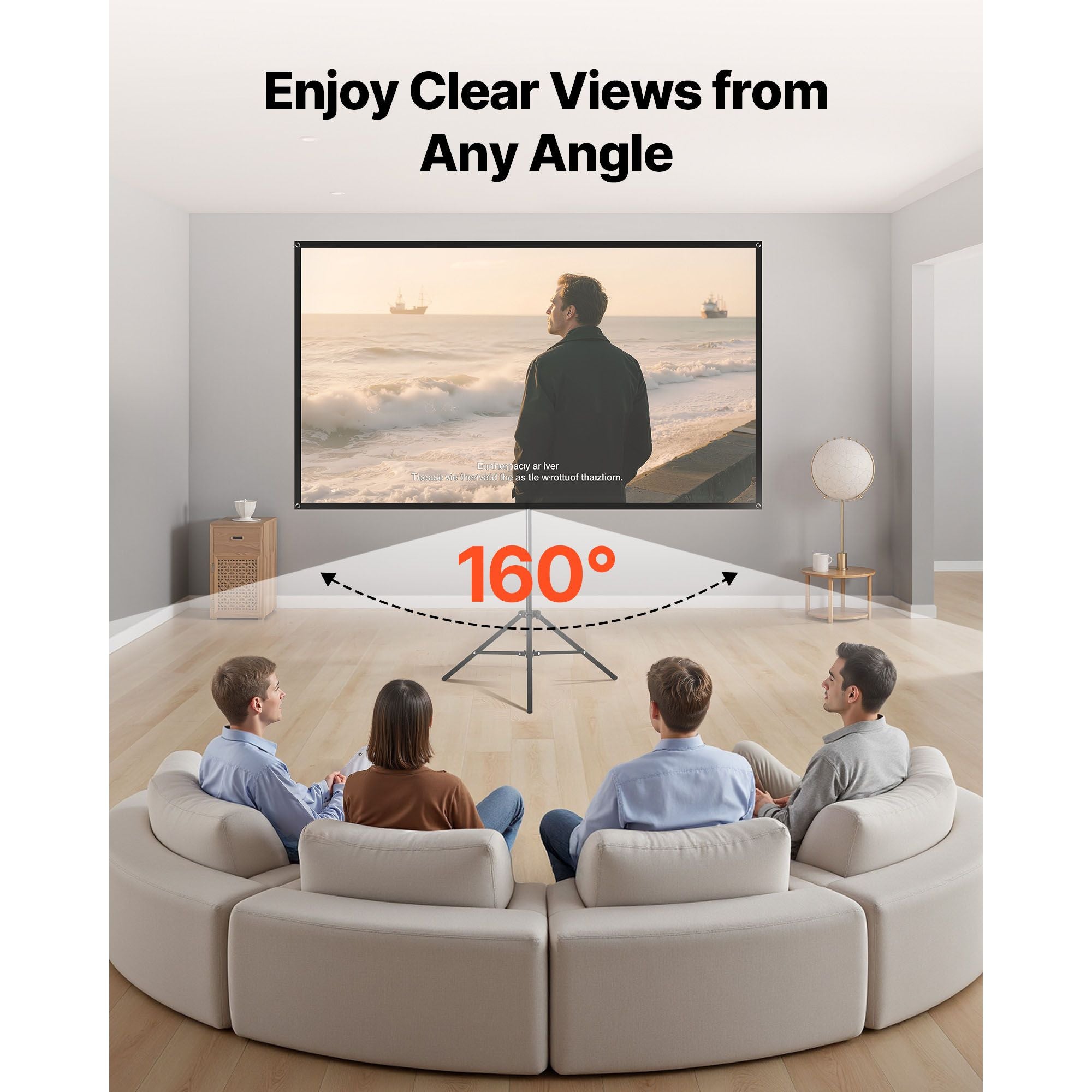 Projector Screen with Stand, 80 Inch 160° Wide Angle Indoor Outdoor Projection Screen, 16:9 4K HD Wrinkleless Portable Tripod Screens with Carry Bag, for Movie Home Theater Office Presentation