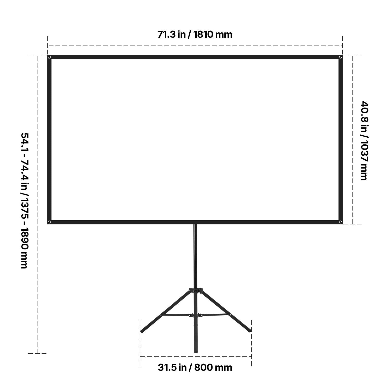 Projector Screen with Stand, 80 Inch 160° Wide Angle Indoor Outdoor Projection Screen, 16:9 4K HD Wrinkleless Portable Tripod Screens with Carry Bag, for Movie Home Theater Office Presentation