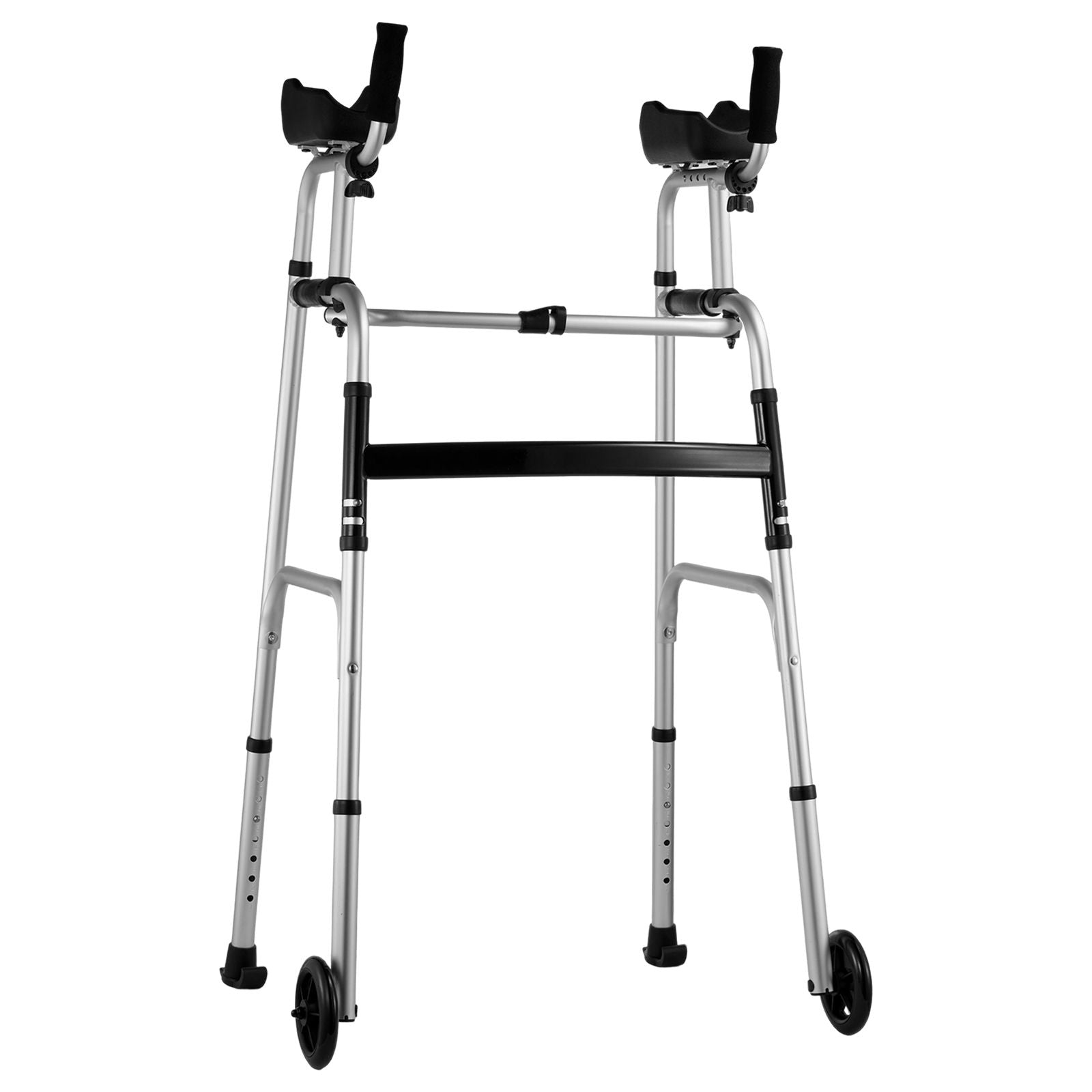 2 in 1 Folding Walker & Removable Armrests, Height Adjustable Foldable Walker with 5" Solid Wheels, Lightweight Aluminum | Front Wheeled Mobility Aid for Elderly Handicapped Disabled, 450 Pounds
