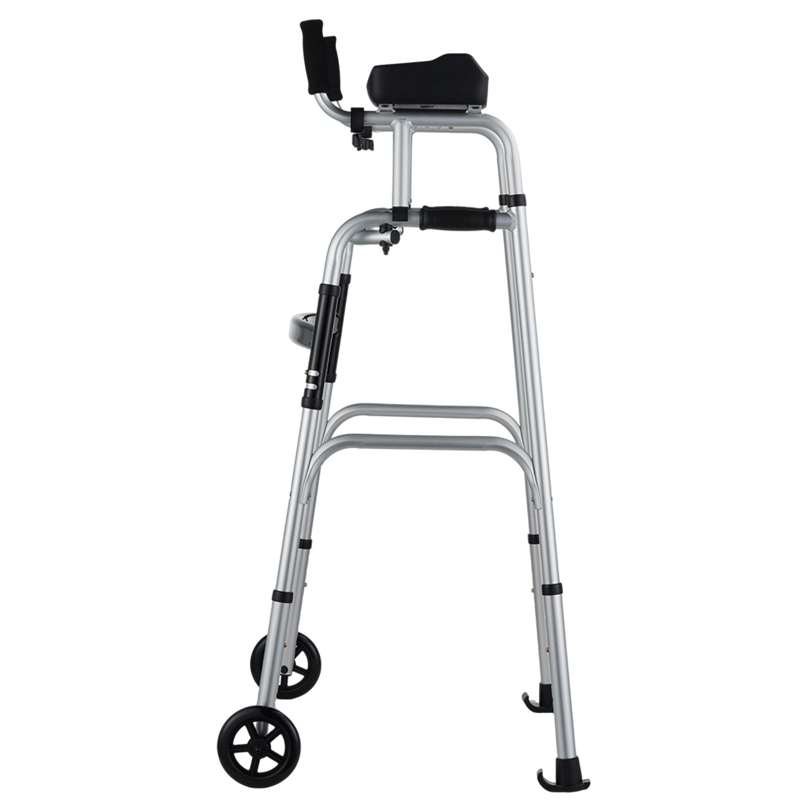 2 in 1 Folding Walker & Removable Armrests, Height Adjustable Foldable Walker with 5" Solid Wheels, Lightweight Aluminum | Front Wheeled Mobility Aid for Elderly Handicapped Disabled, 450 Pounds