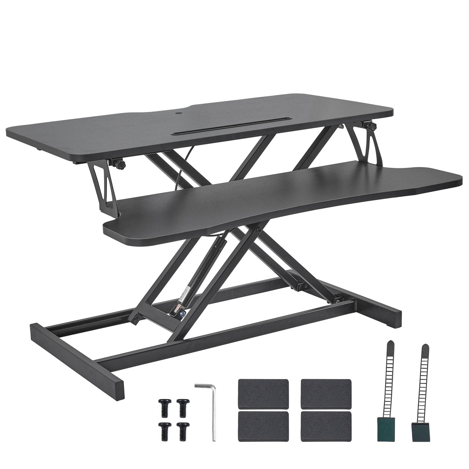 VEVOR Standing Desk Converter, Two-Tier Stand up Desk Riser, 800 mm Large Sit to Stand Desk Converter,140-510 mm Adjustable Height, for Monitor, Keyboard & Accessories Used in Home Office