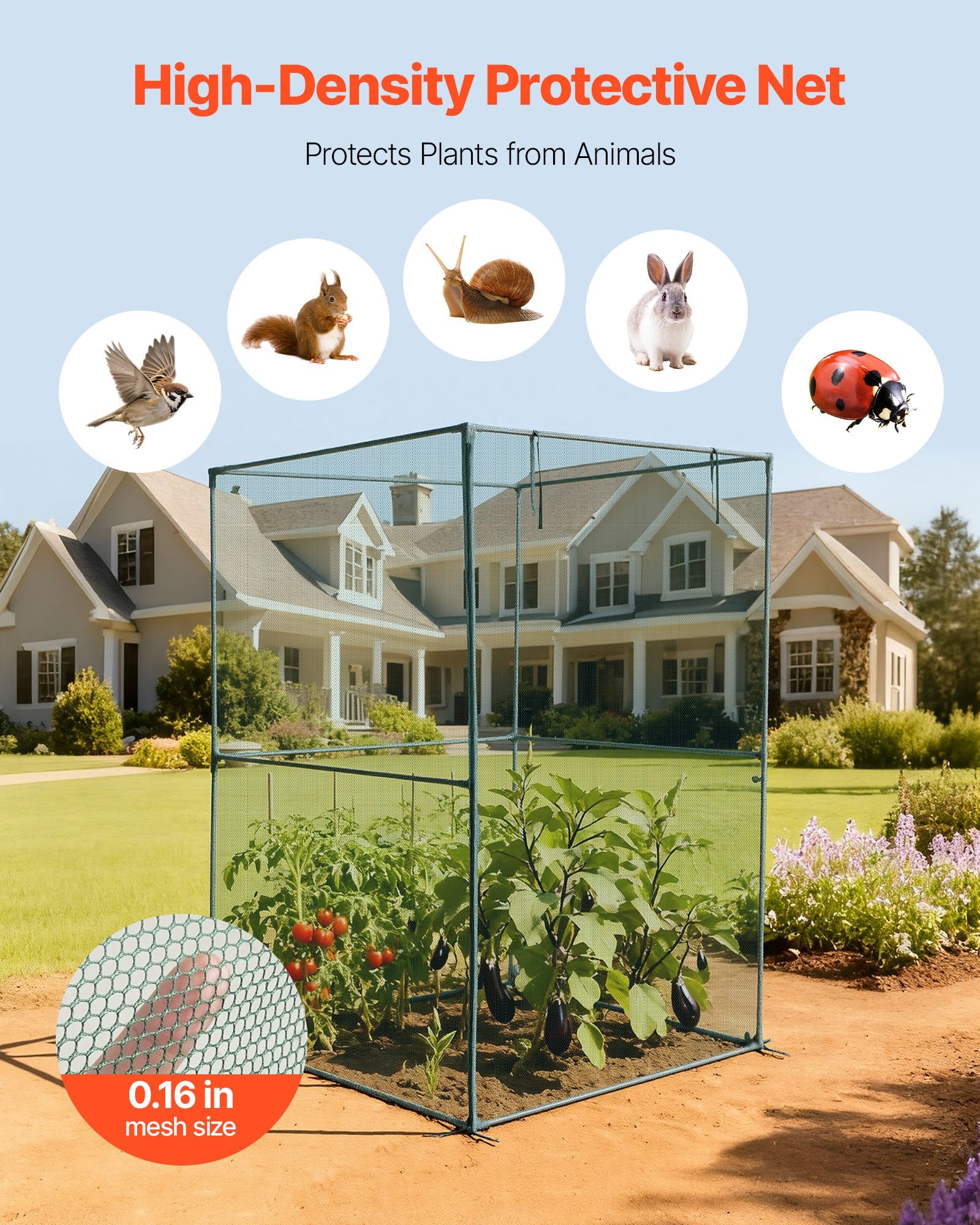 VEVOR Crop Cage, 1.2 x 1.2 x 1.8 m Plant Protection Tent with Zippered Door, Wind-Resistant Tall Crop Cage, Easy to Install, Outdoor Raised Bed Cover, Tomato Plant Netting for Garden Patio Lawn