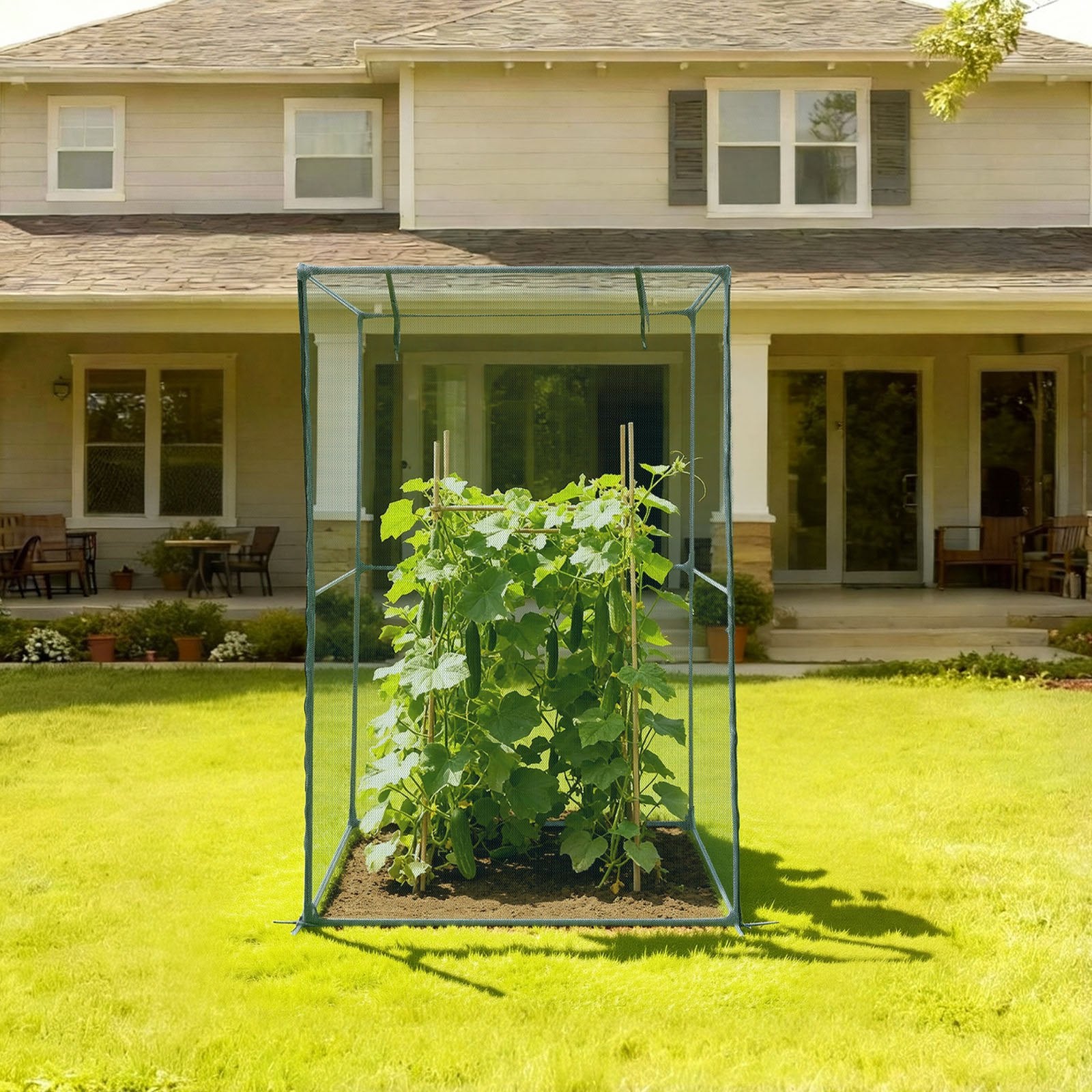 VEVOR Crop Cage, 1.2 x 1.2 x 1.8 m Plant Protection Tent with Zippered Door, Wind-Resistant Tall Crop Cage, Easy to Install, Outdoor Raised Bed Cover, Tomato Plant Netting for Garden Patio Lawn
