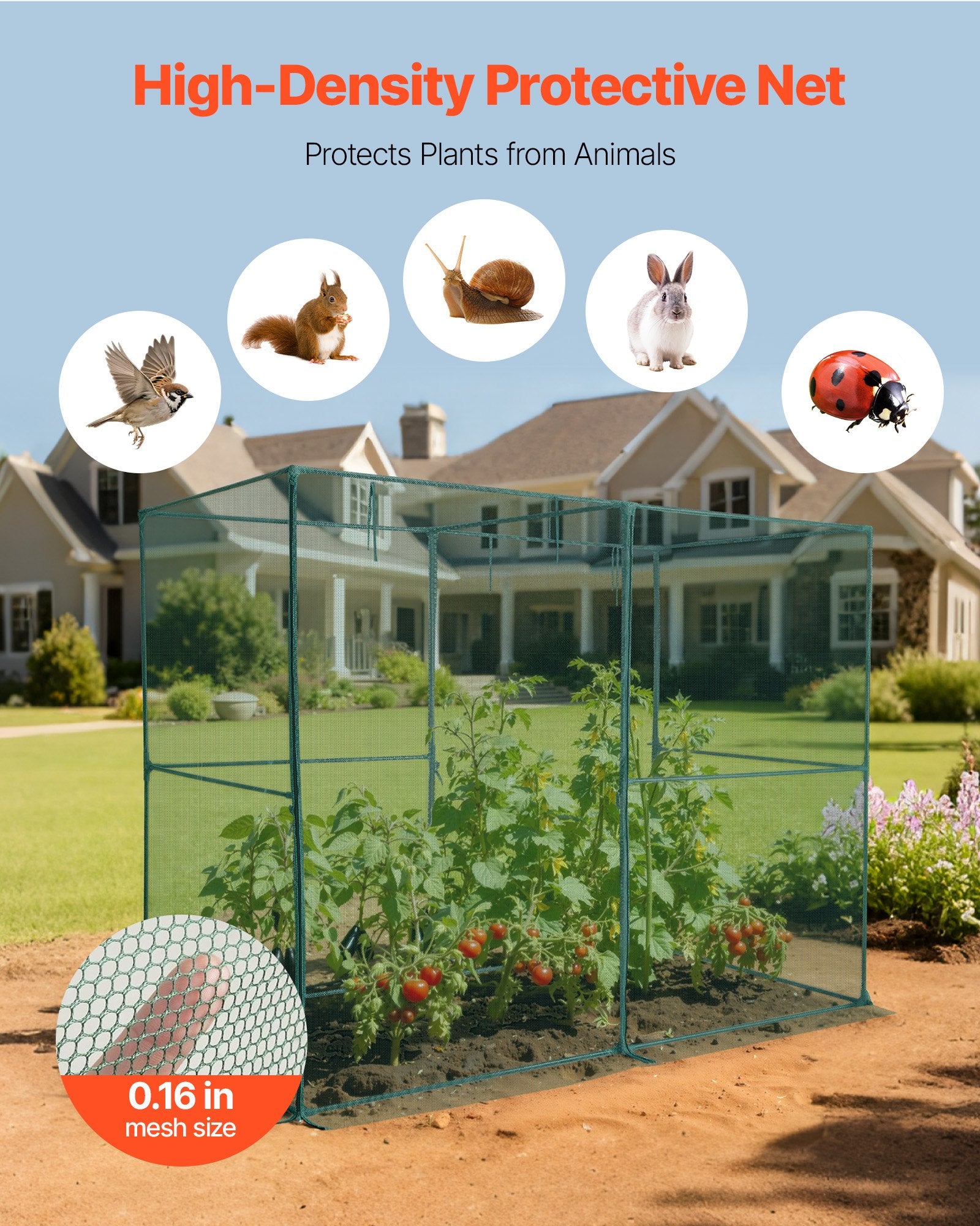 VEVOR Crop Cage, 2.39 x 1.2 x 1.8 m Plant Protection Tent with Zippered Door, Wind-Resistant Tall Crop Cage, Easy to Install, Outdoor Raised Bed Cover, Tomato Plant Netting for Garden Patio Lawn