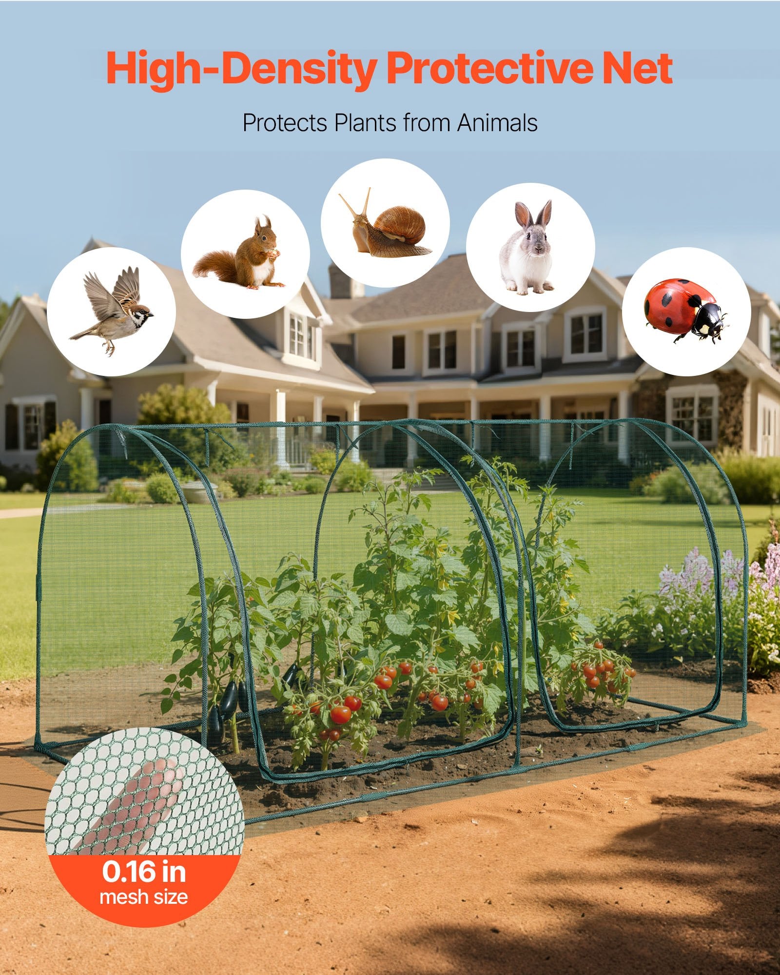 VEVOR Crop Cage, 2.48 x 1.2 x 1.2 m Plant Protection Tent with Zippered Door, Wind-Resistant Tall Crop Cage, Easy to Install, Outdoor Raised Bed Cover with Frame, Plant Netting for Garden Patio Lawn