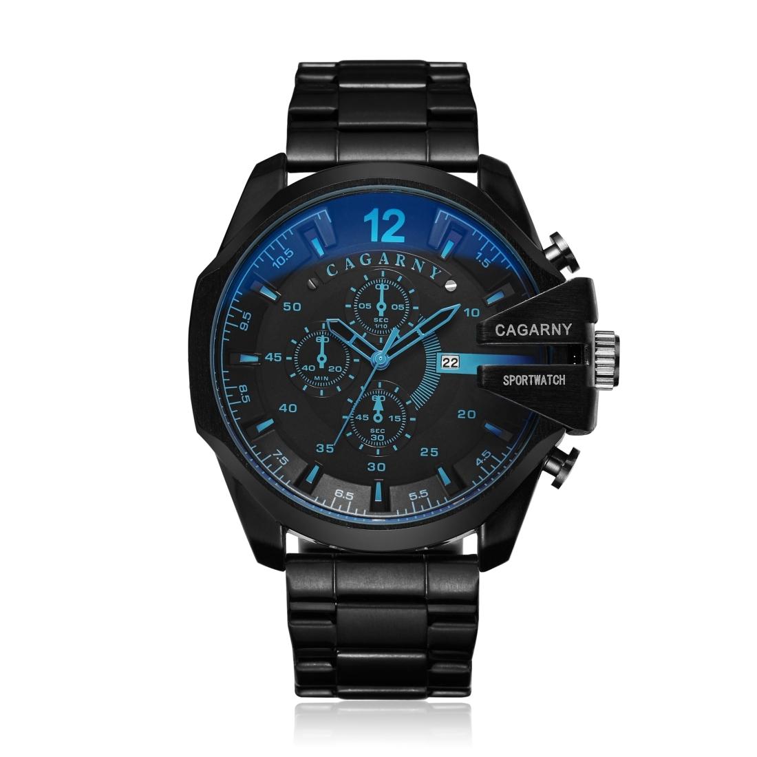 Men Stainless Steel Sports Watch With Large Dial - Black & Blue-1915196581456515073