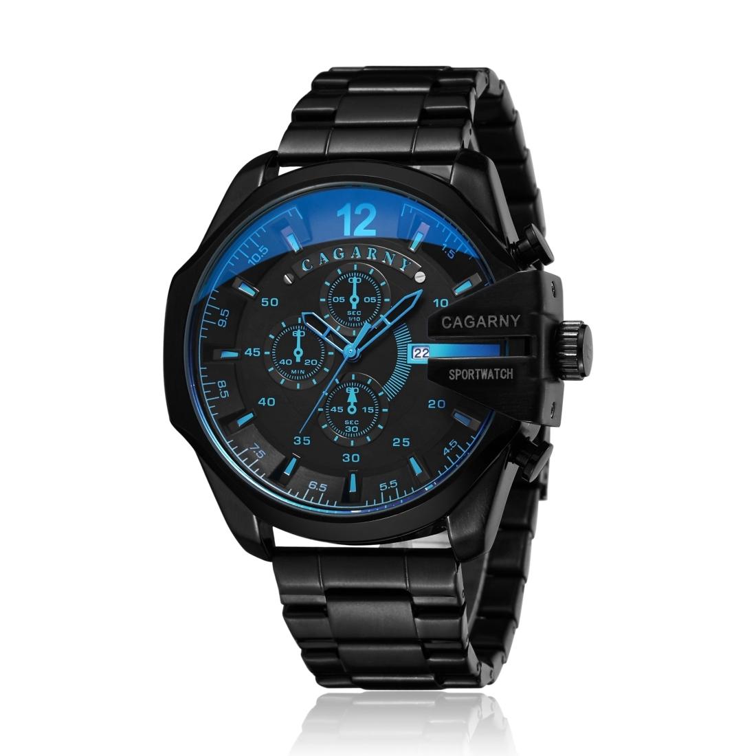 Men Stainless Steel Sports Watch With Large Dial - Black & Blue-1915196581456515076