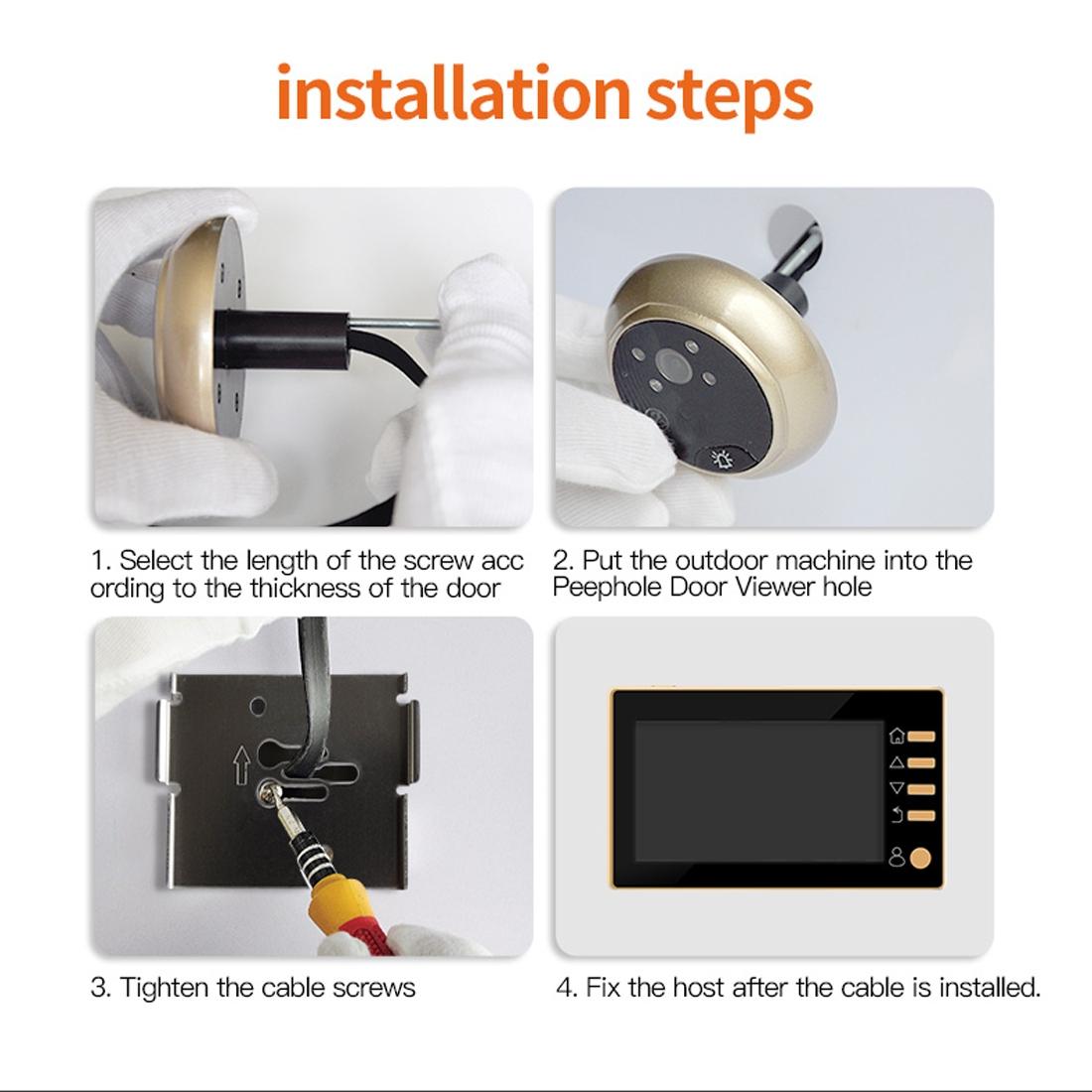 Smart Digital Door Viewer With Motion Detection And Video Alarm - 4.3 Screen - Tf Card Support - Gold-1915196564528304136